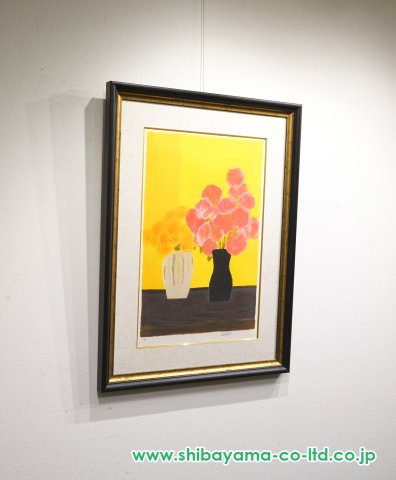 ベルナール・カトラン「Indian Roses and Hydrangeas on a Yellow