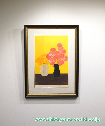 ベルナール・カトラン「Indian Roses and Hydrangeas on a Yellow