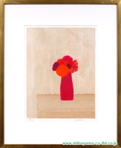 ベルナール・カトラン「Red bouquet in a red vase(大)」リトグラフ