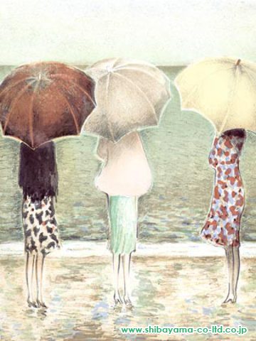 ジャン＝ピエール・カシニョール「散歩シリーズ LES PROMENEUSESより『三本の傘 TROIS PARAPLUIES』」リトグラフ