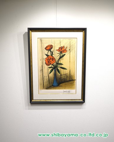 ベルナール・ビュッフェ「3本の赤いバラ」リトグラフ :: 絵画