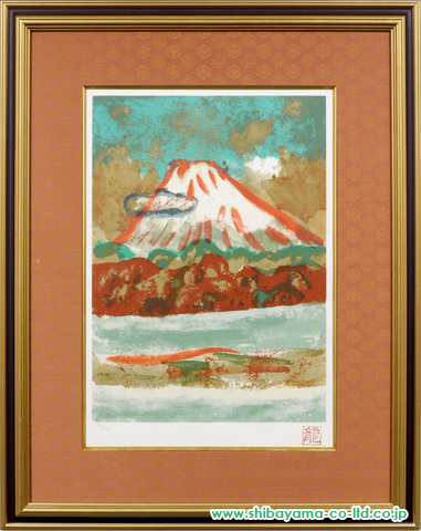 漆喰絵画　赤富士と梅の花