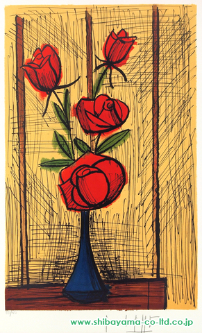 ベルナール・ビュッフェ「ベルローズ (4本の赤い薔薇)」リトグラフ 