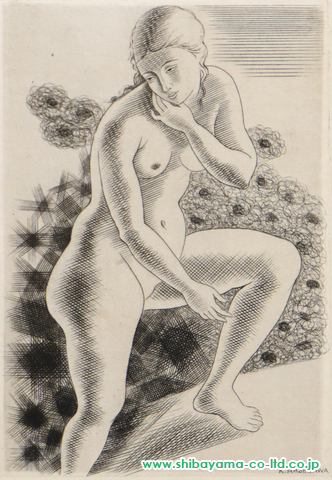 【価格】長谷川潔 水より上がる水浴の女　ビブリス版(?)　 1929年　 限定100部 銅版画、エッチング