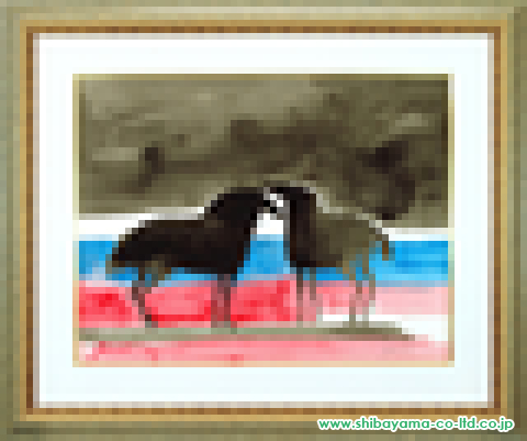 ポール・ギヤマン「湖の2頭の馬」水彩