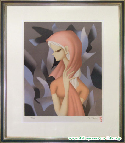 東郷青児「赤いスカーフの女」リトグラフ :: 絵画買取・絵画販売専門店