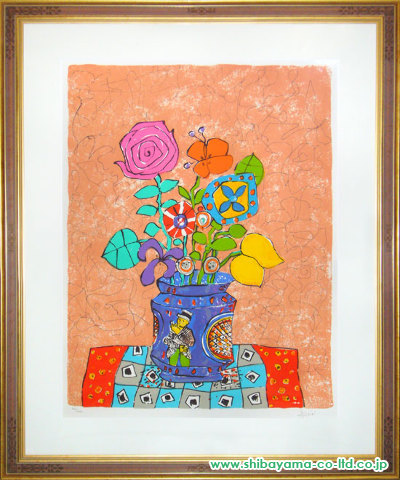 ポール・アイズピリ「ピンクバックの花」リトグラフ :: 絵画買取・絵画 