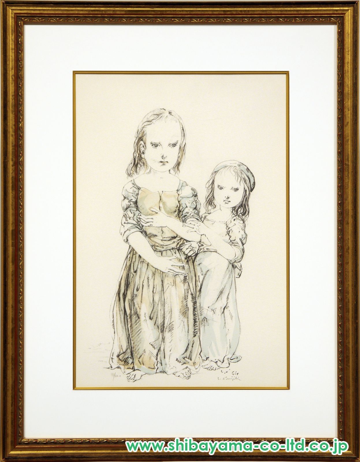 藤田嗣治、【二人の少女】、希少な限定額装用画集画、新品高級額 額装付 藤田嗣治、【路傍】、希少な限定額装用画集画、新品高級額 額装