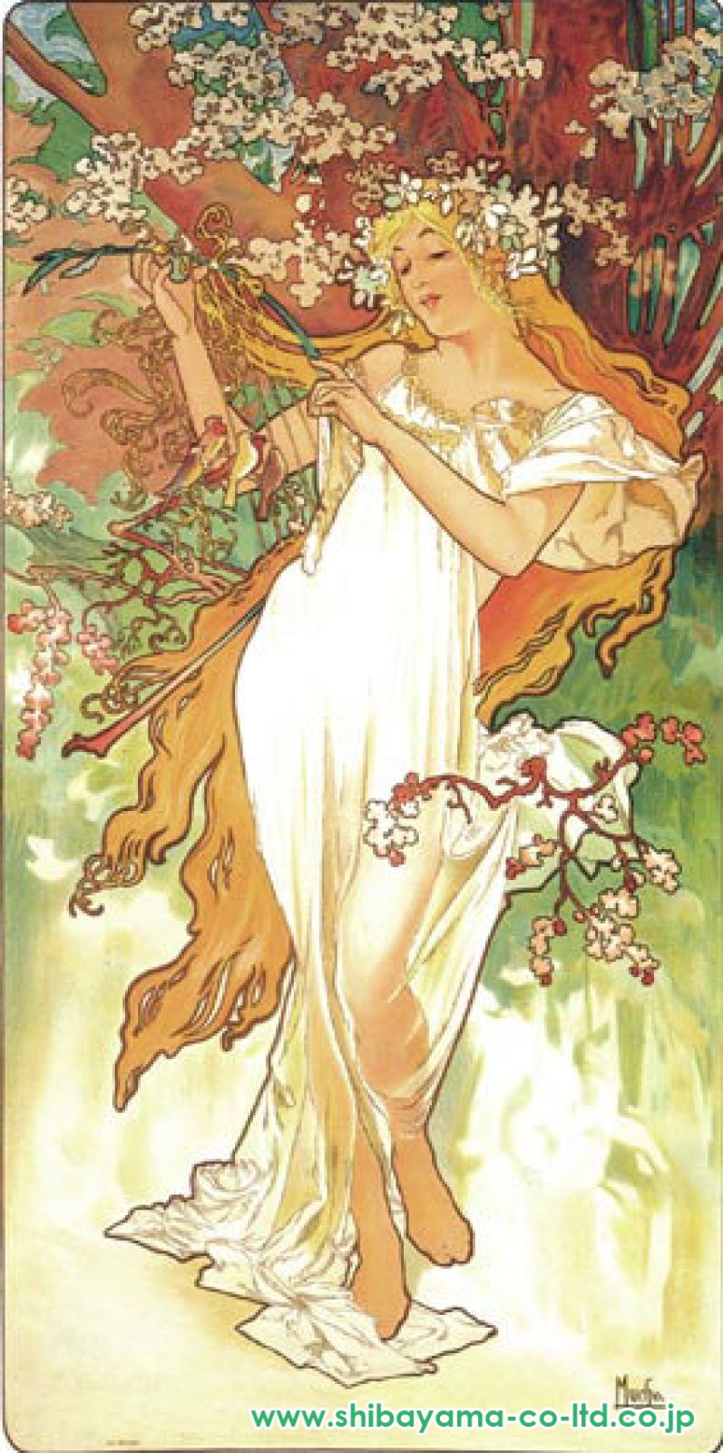 アルフォンス・ミュシャ　四季　春　1896年　リトグラフ アルフォンス・ミュシャ 四季 春 1896年 リトグラフ 版画