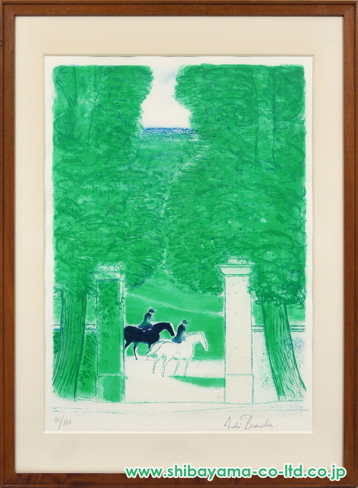 絵画 アンドレ・ブラジリエ オートゥーユの競馬 馬 リトグラフ 額入り 馬の絵画をリトグラフの版画で制作したアンドレ・ブラジリエの馬