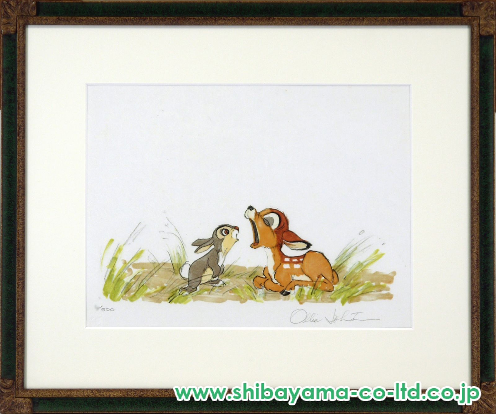 デビッドウィラードソン　バンビ　とんすけ　ディズニー　版画 ディズニー セル画「バンビ&とんすけ」額縁2種選択可 展示用