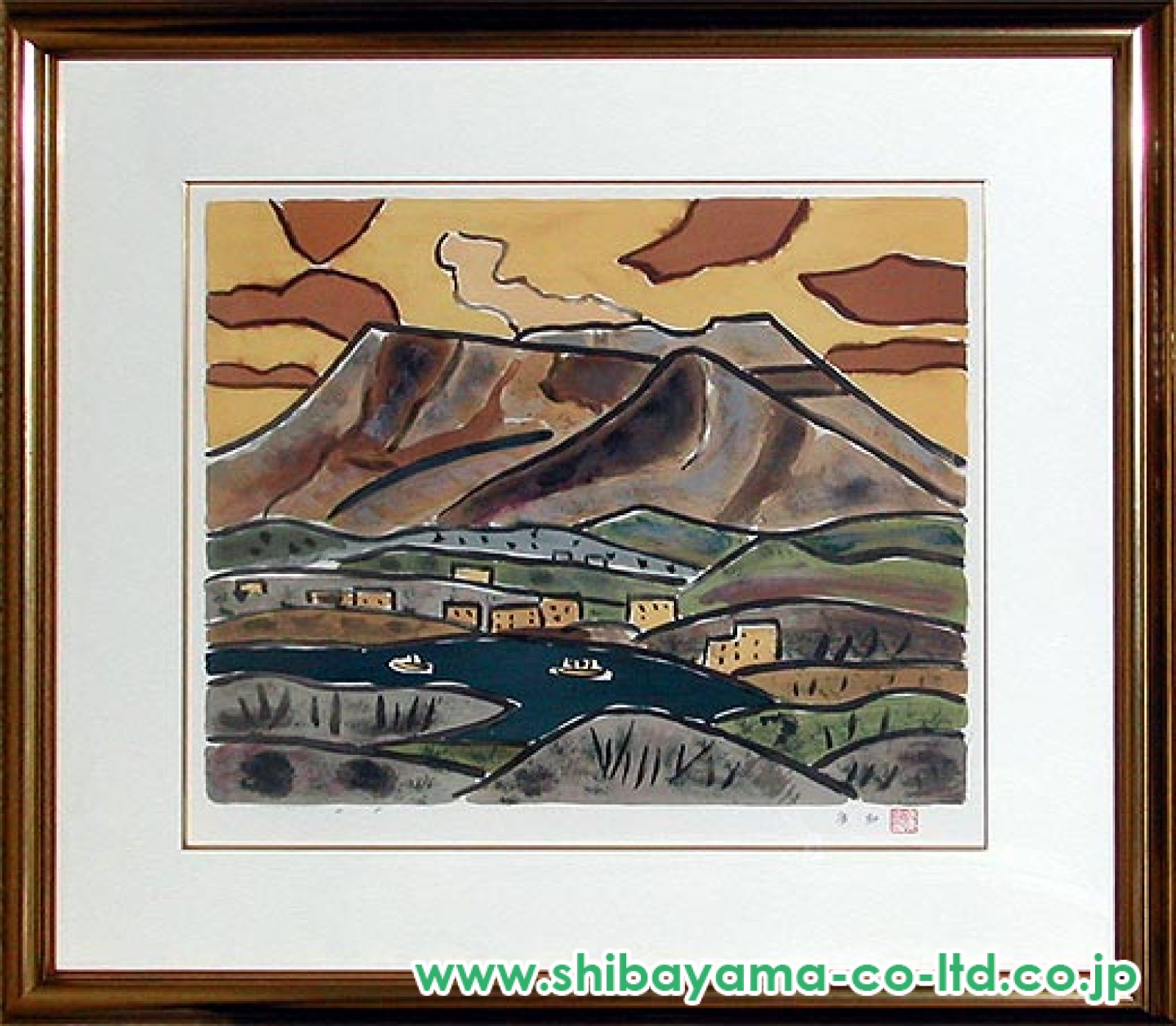 田崎廣助「阿蘇山」リトグラフ :: 絵画買取・販売 - シバヤマ