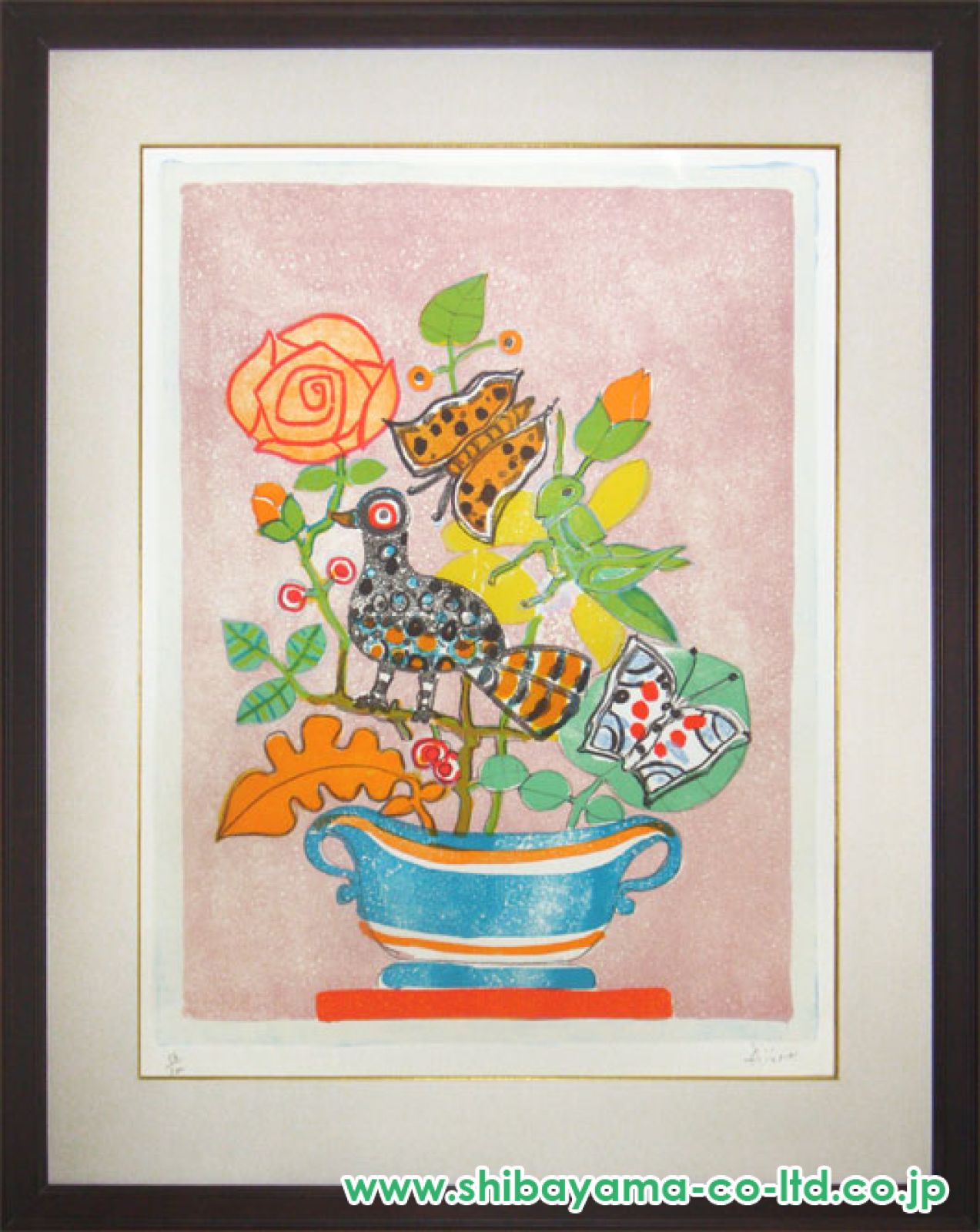 アイズピリ　リトグラフ　サイン有り　花　絵画 花の絵画をリトグラフの版画で制作したポール・アイズピリの花の