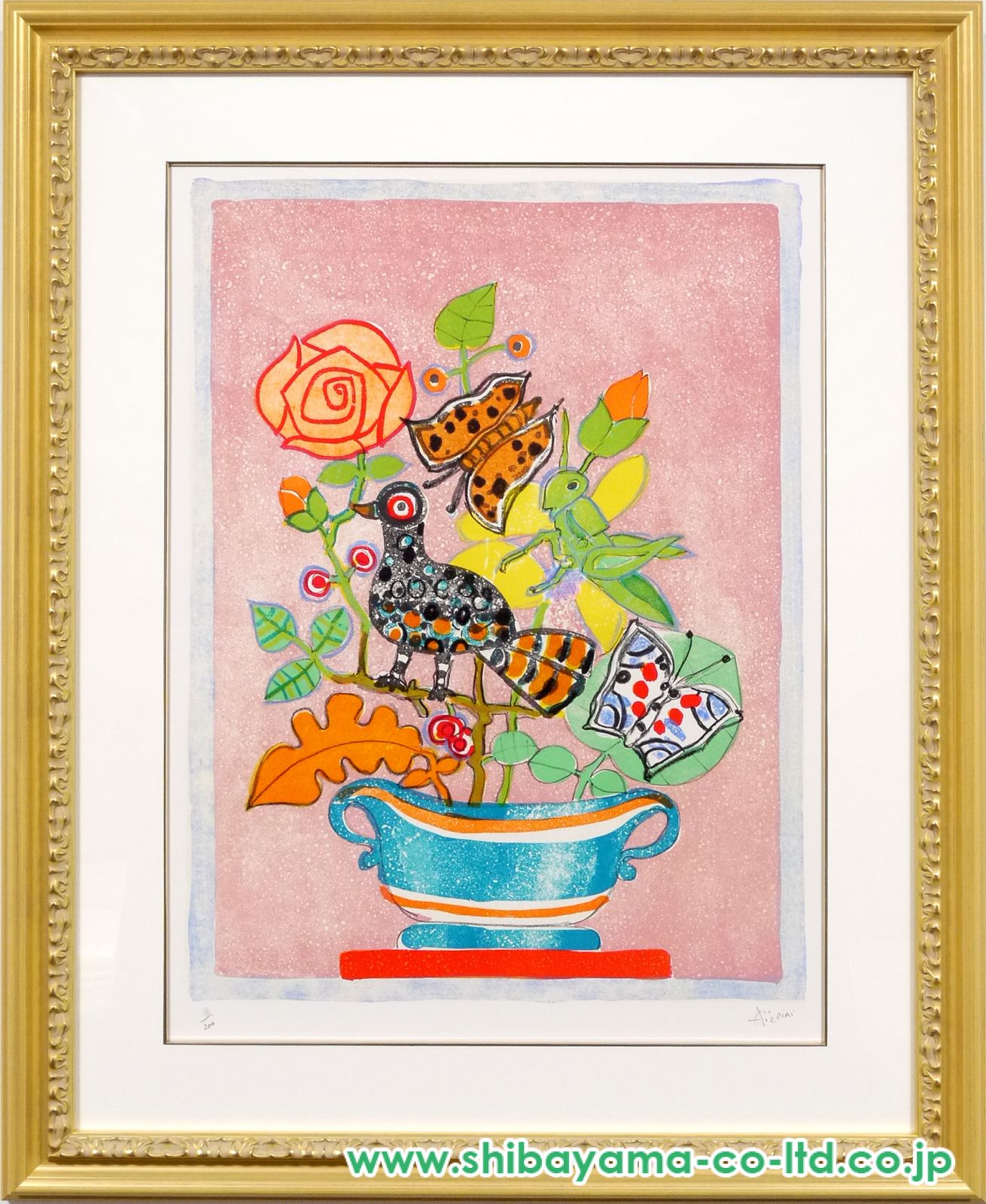 真作■ポール・アイズピリ 版画 青い背景の花 直筆サイン■絵画 リトグラフ Amazon.co.jp: アイズピリ「青い背景の花」リトグラフ 額付き