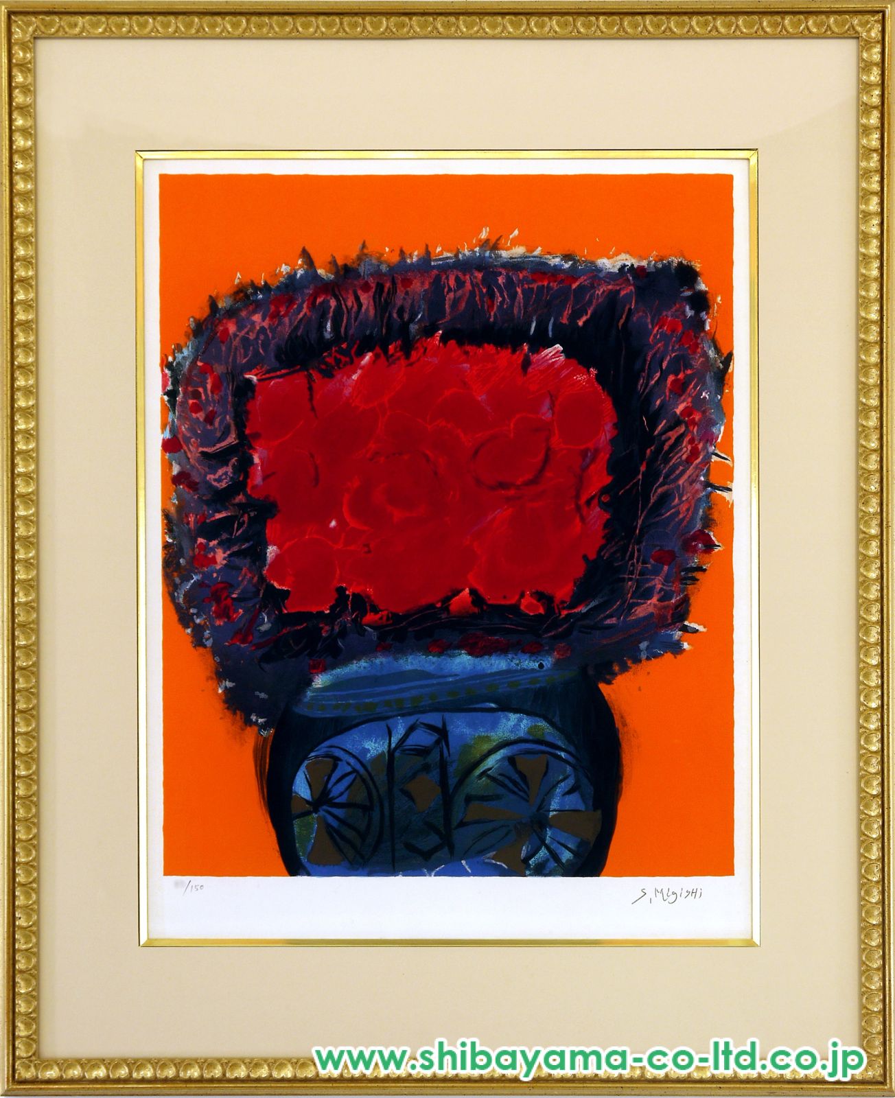 FUSAO作 生けられた花の図 古いリトグラフ 91/300 サイン 額装品 11040_9bc927ce396820cb41abeca9
