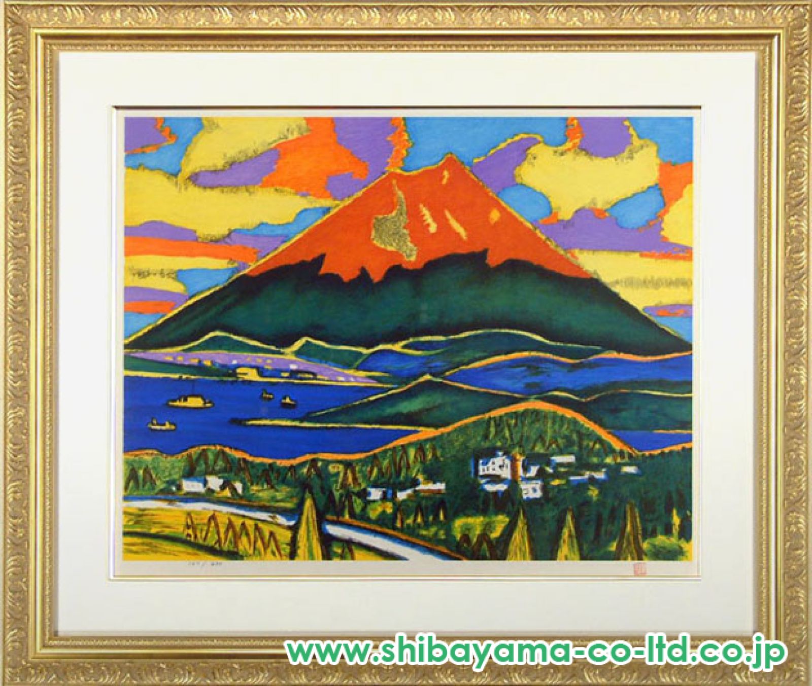 田崎廣助「朱富士(大)」リトグラフ :: 絵画買取・販売 - シバヤマ
