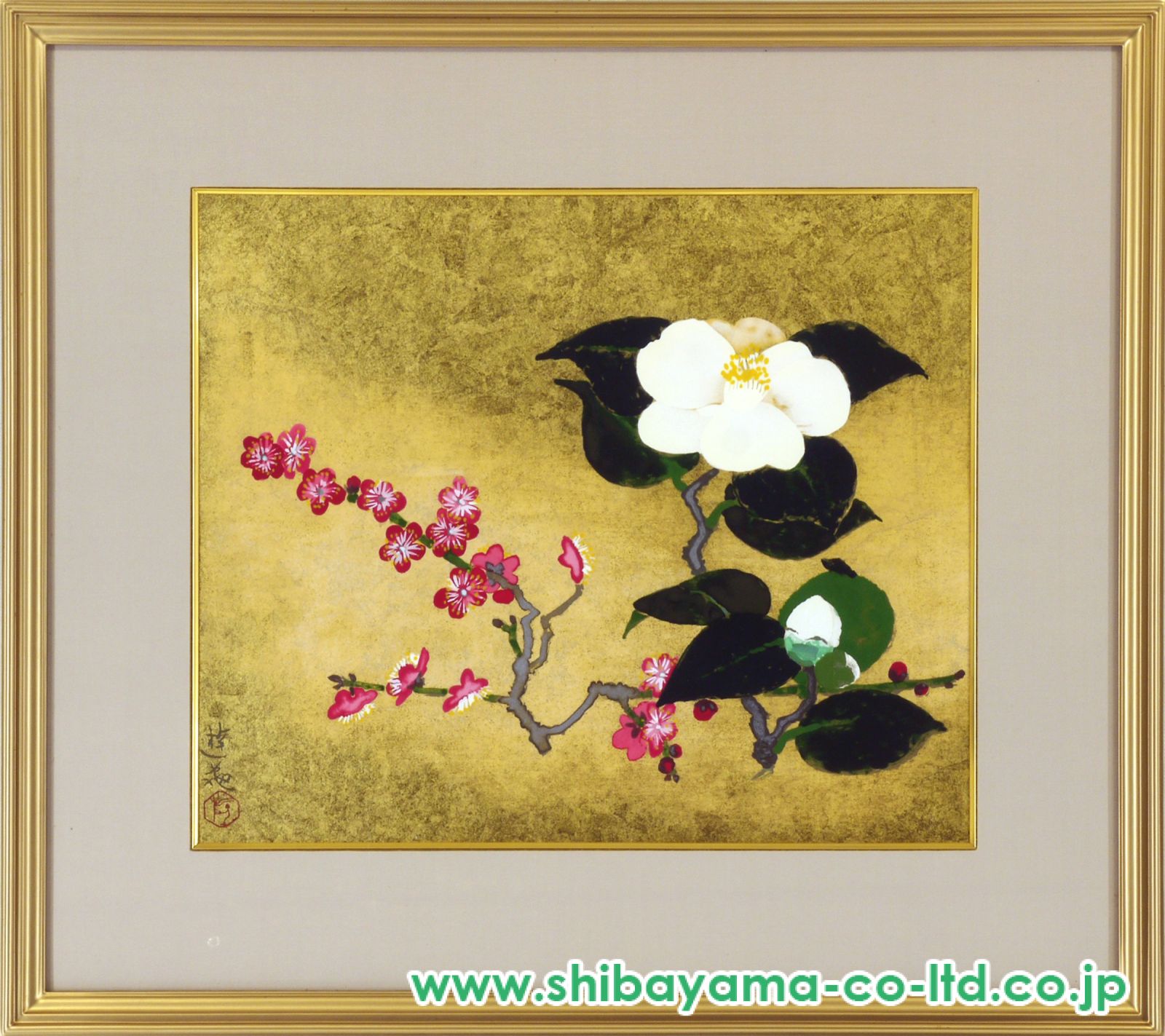 小倉遊亀「白椿と紅梅」シルクスクリーン :: 絵画買取・販売