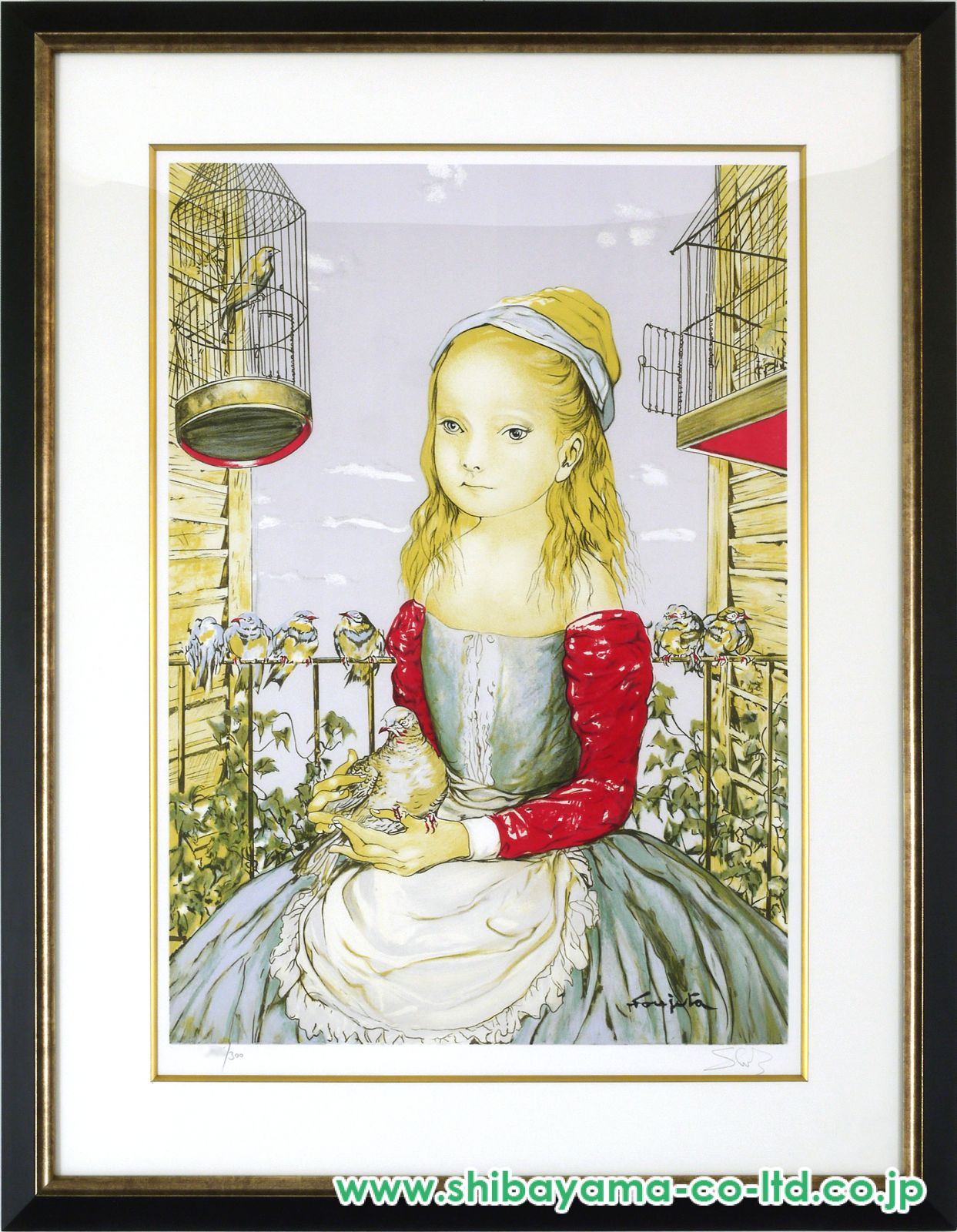 藤田嗣治「鳩と少女」リトグラフ :: 絵画買取・販売 - シバヤマ