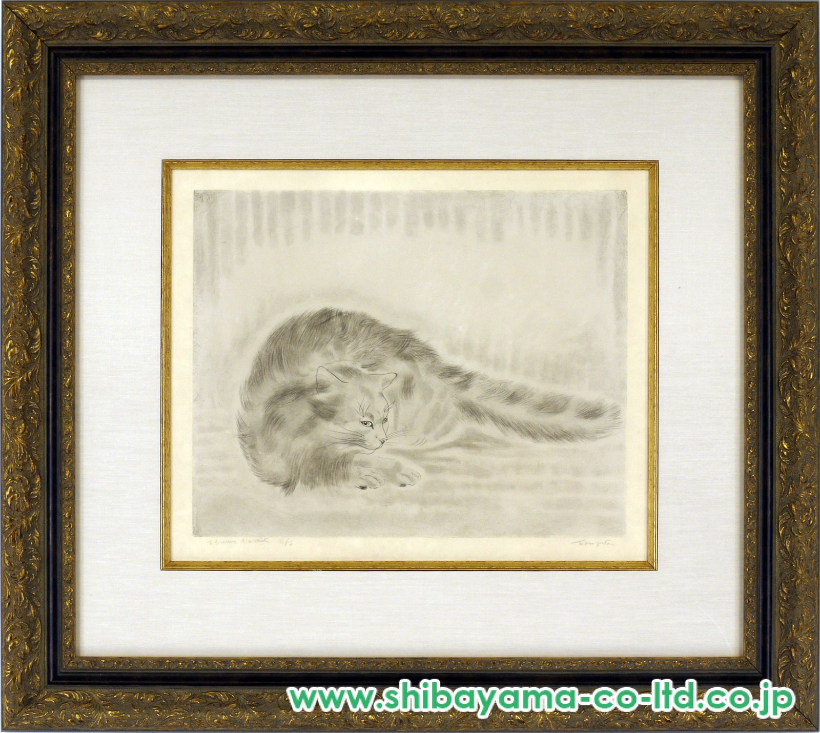 藤田嗣治　猫　ねこ　銅版画　版画　額入　額付き　外箱あり　子猫　ネコ 藤田嗣治 猫 ねこ 銅版画 版画 額入 額付き 外箱あり 子猫 ネコ