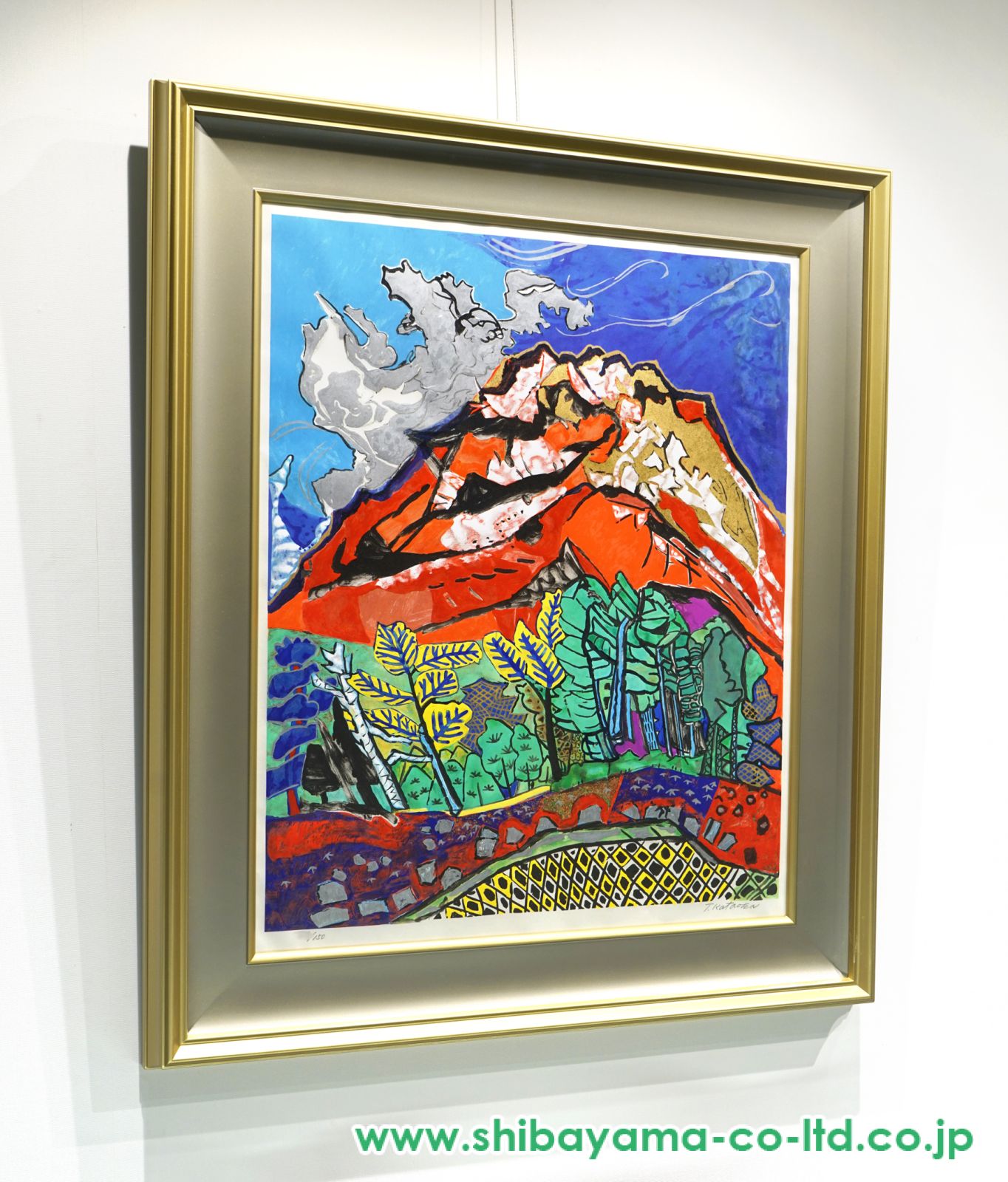 油絵　　片岡球子　 F6 【　梅花　】手描き　額付き F4号】手描き油彩 片岡球子【めでたき富士】豪華額縁 サイン