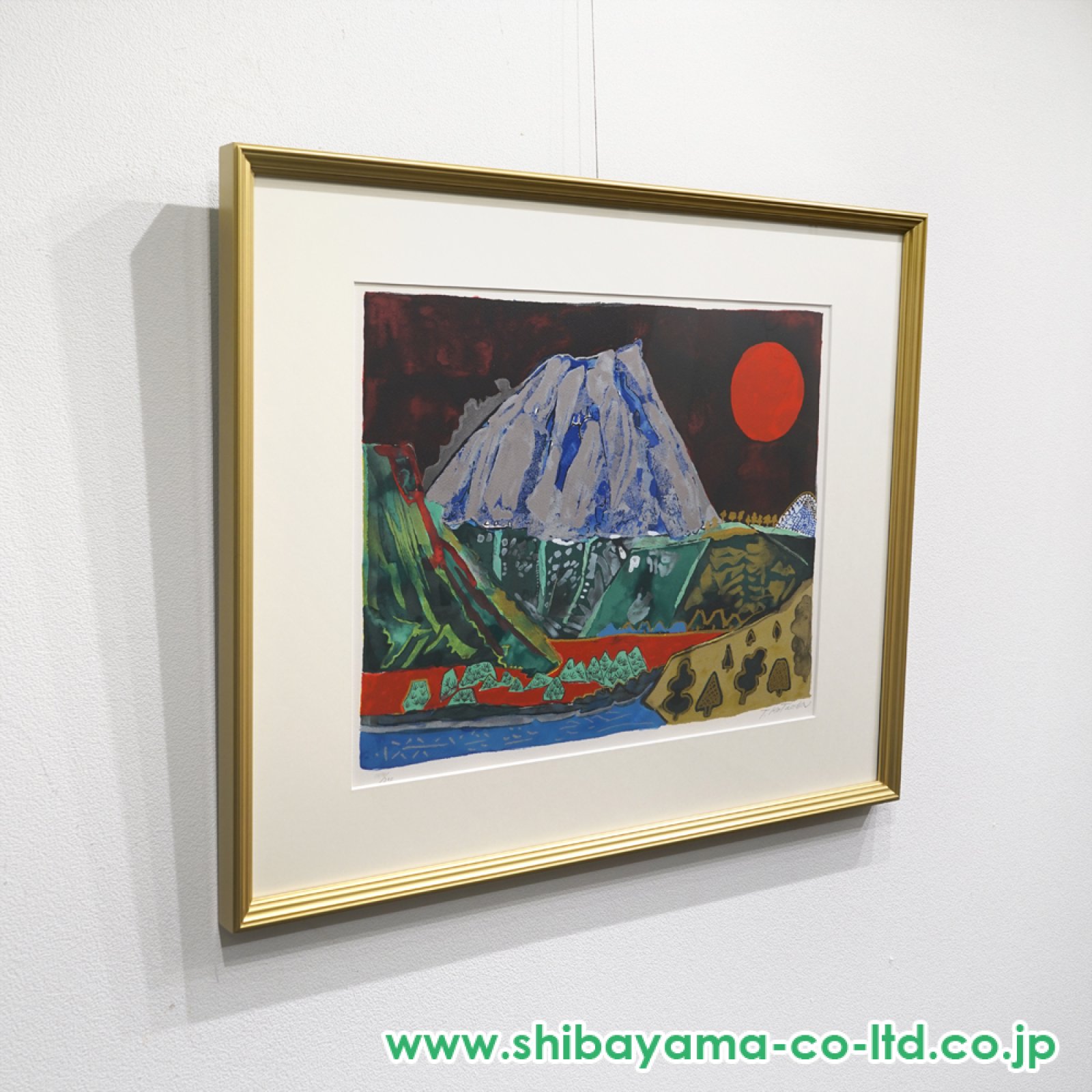 富士山 日本画 銀色フレーム 送料無料】 銀製 貴金属画 富士に松 B 2号 / 光則（銀工芸