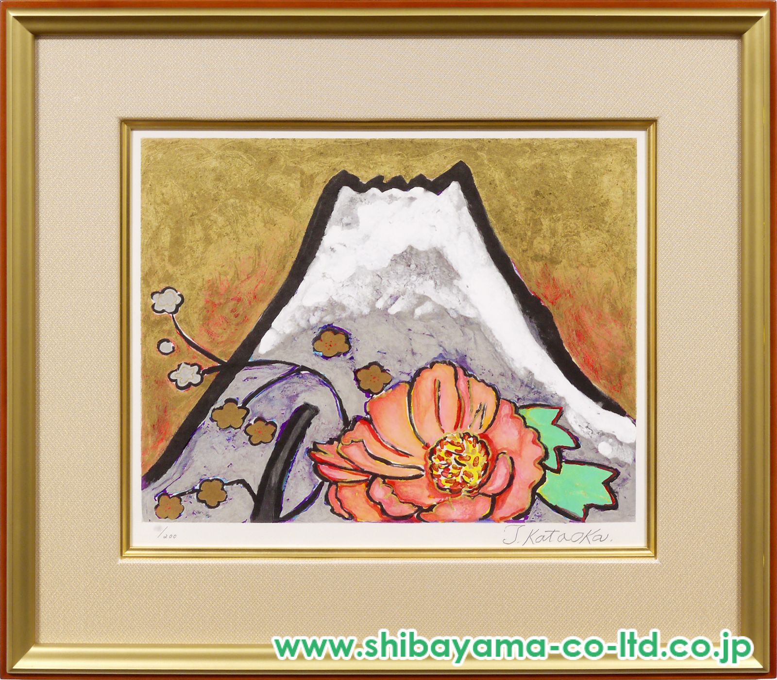 手描き油彩　片岡球子 富士山 肉筆画 Amazon.co.jp: 片岡球子/肉筆・油彩/「赤富士」/正面・裏面