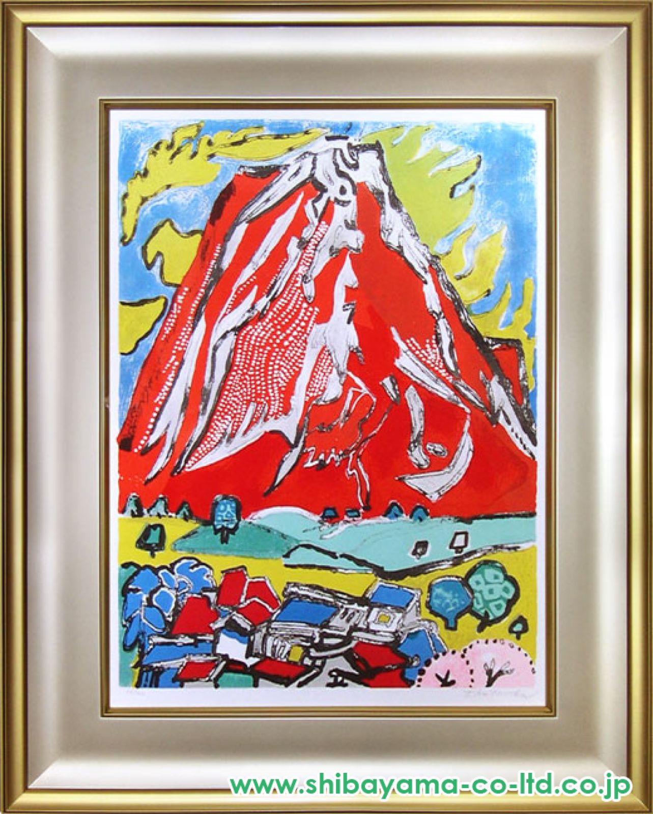 片岡球子「富士の宮の赤富士」リトグラフ :: 絵画買取・販売