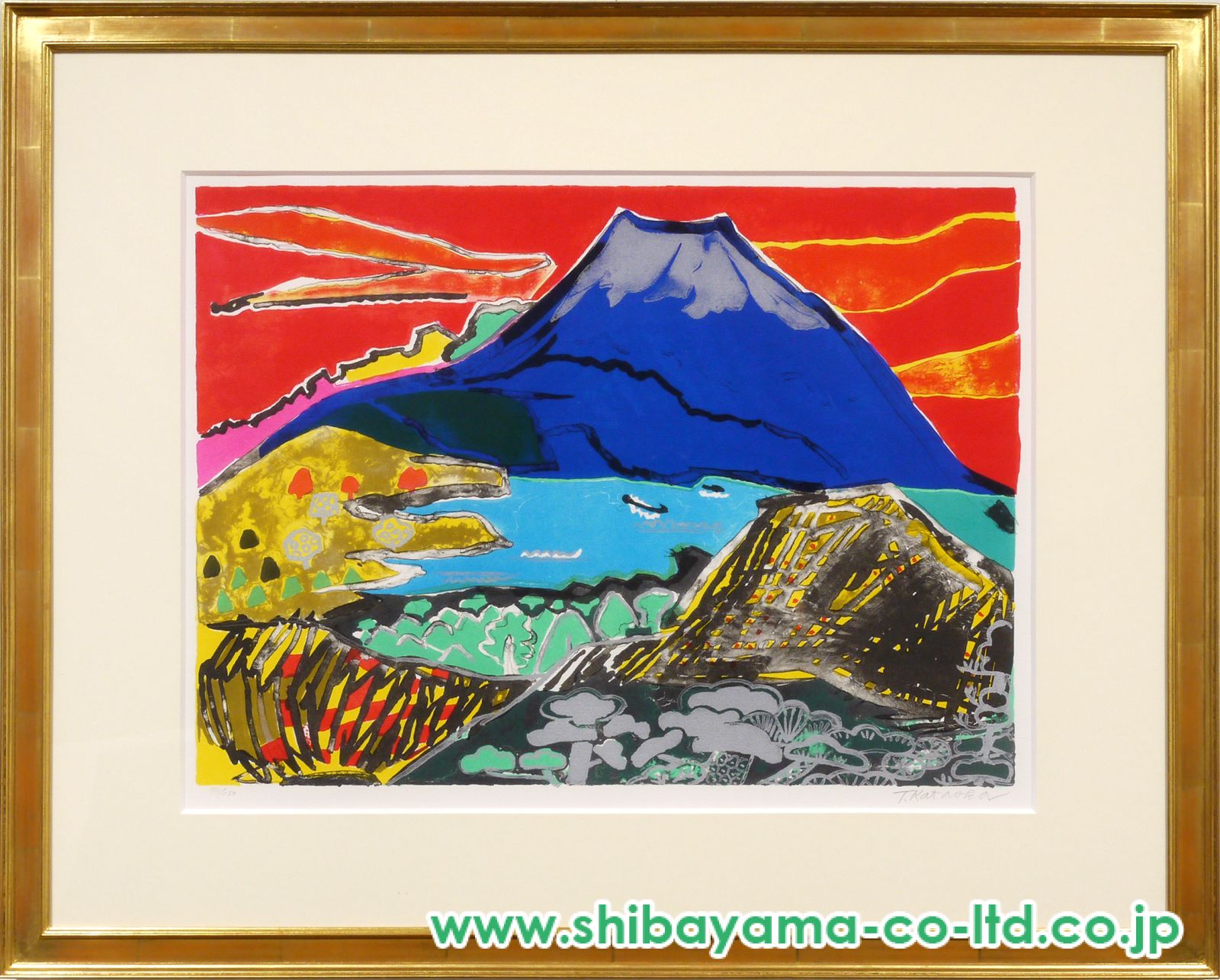 絵画　「ばら」片岡球子作　手描き　岩彩画/日本画/静物画/風景画/水彩画/額縁 F6号)片岡球子【赤富士】 肉筆/表裏サイン有/裏シール有/岩彩/手