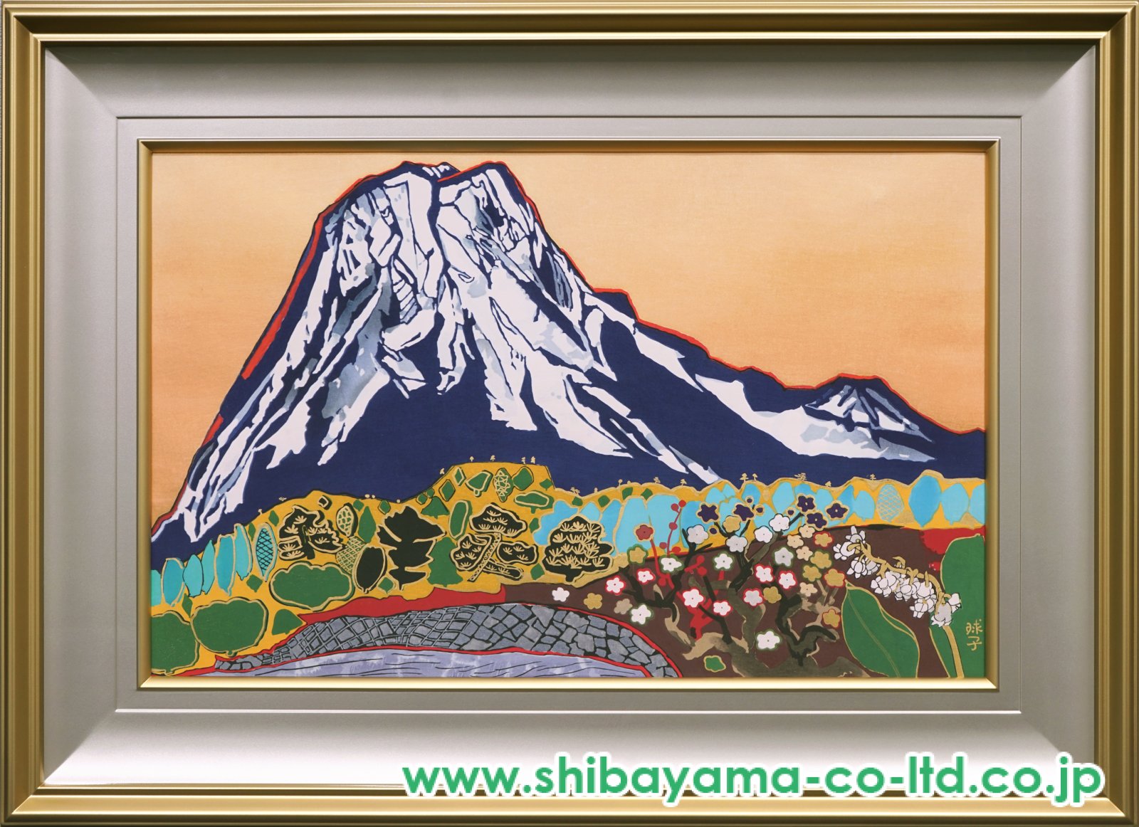 片岡球子「めでたき富士」木版画＋本金泥 :: 絵画買取・販売 - シバヤマ