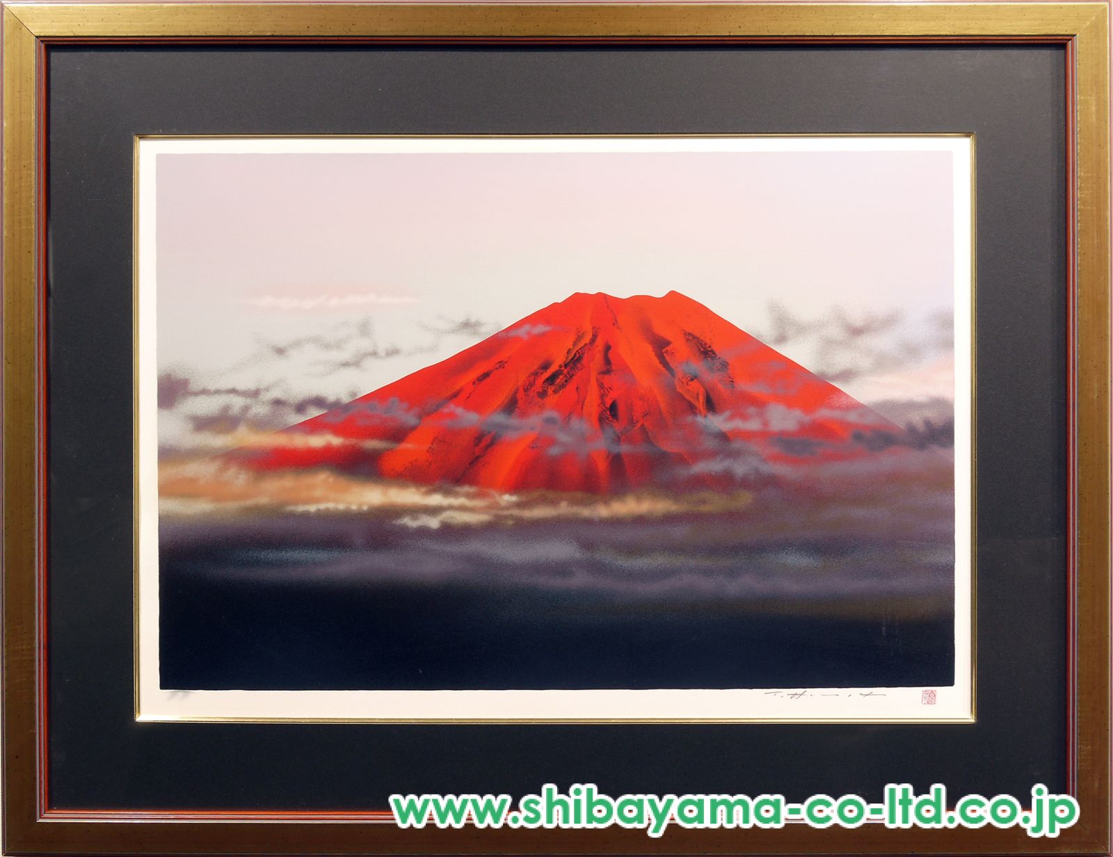浜田泰介、【赤富士】、希少な額装用画集より、状態良好、新品額装付 浜田泰介「赤き富士」シルクスクリーン :: 絵画買取・販売