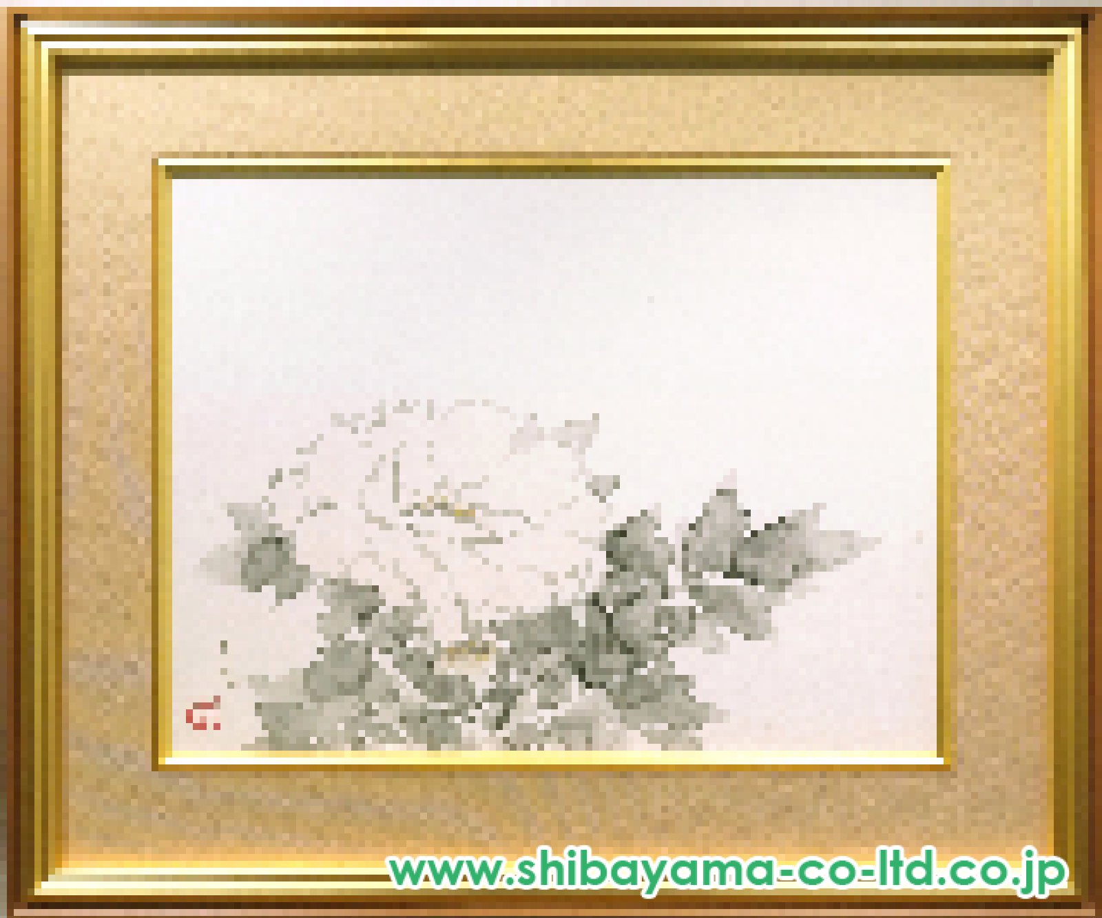 白い花の日本画 金色背景色紙 前田青邨「富貴花」日本画 :: 絵画買取・販売 - シバヤマ