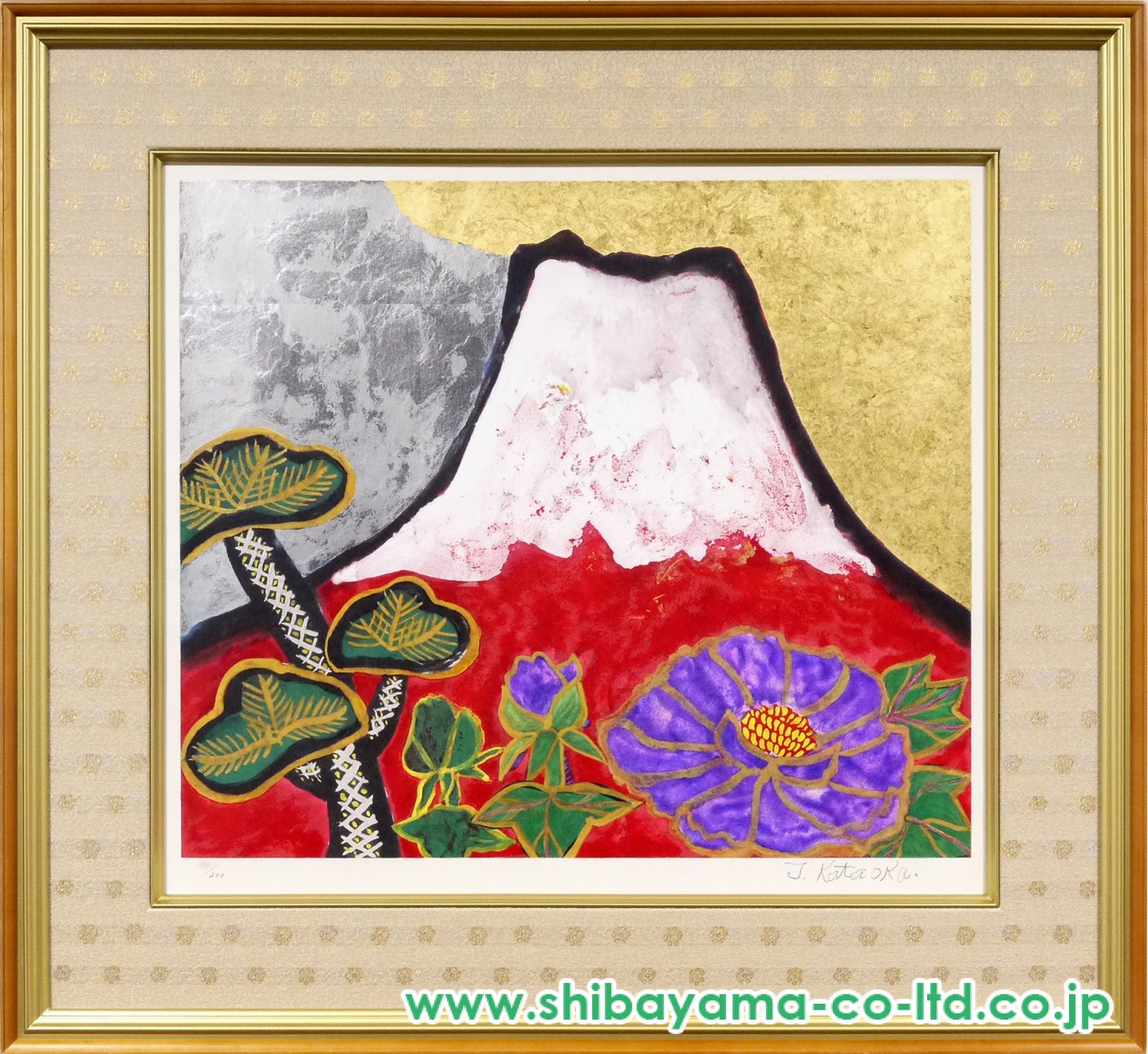 片岡球子「めでたき百壽の富士」リトグラフ＋本金箔＋本プラチナ