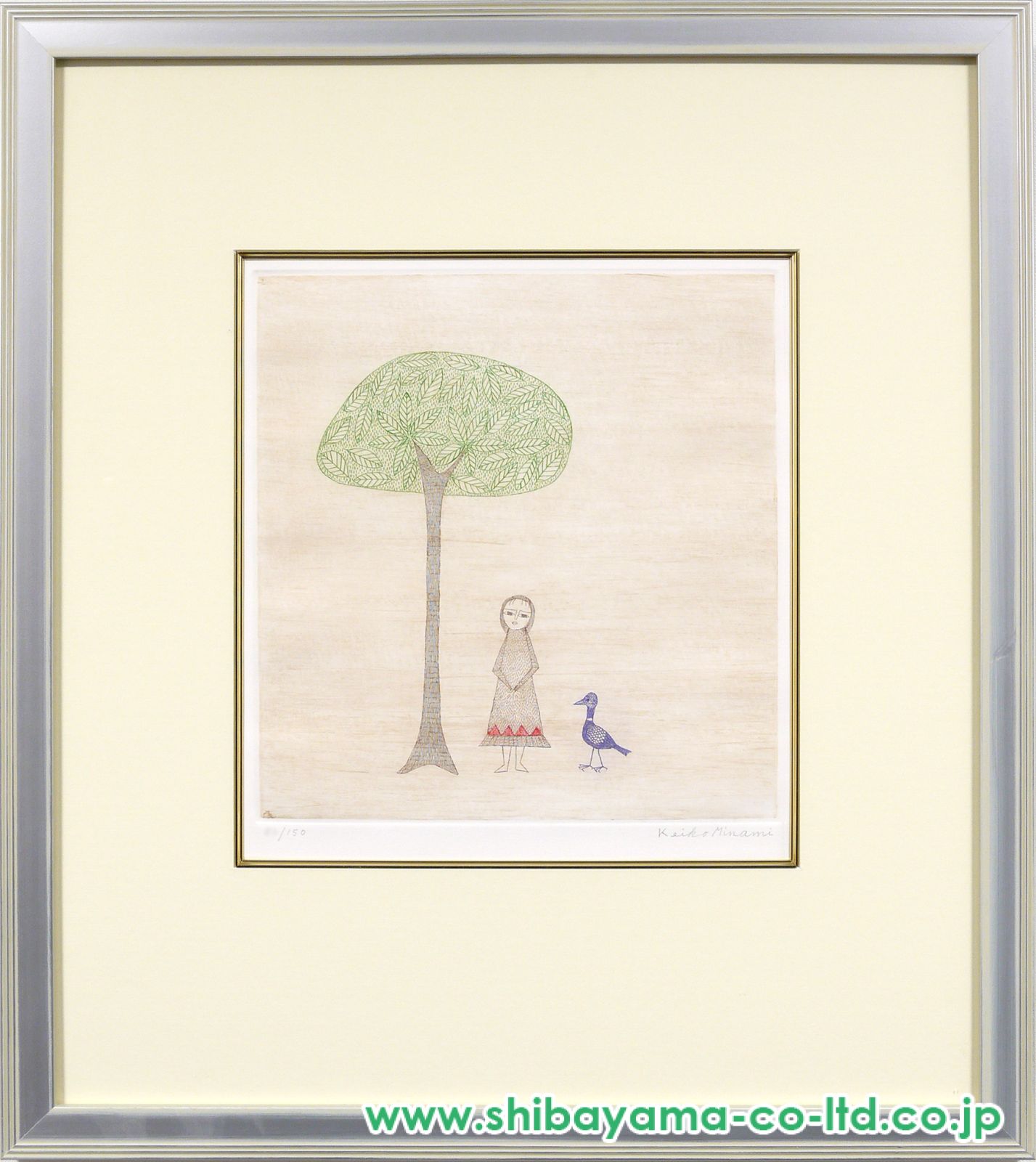 南桂子　少女と鳥　1991年　銅版画　HC版　直筆サイン　額付　真作 新入荷 南桂子 真作 額付 直筆サイン HC版 銅版画 1991年 少女と