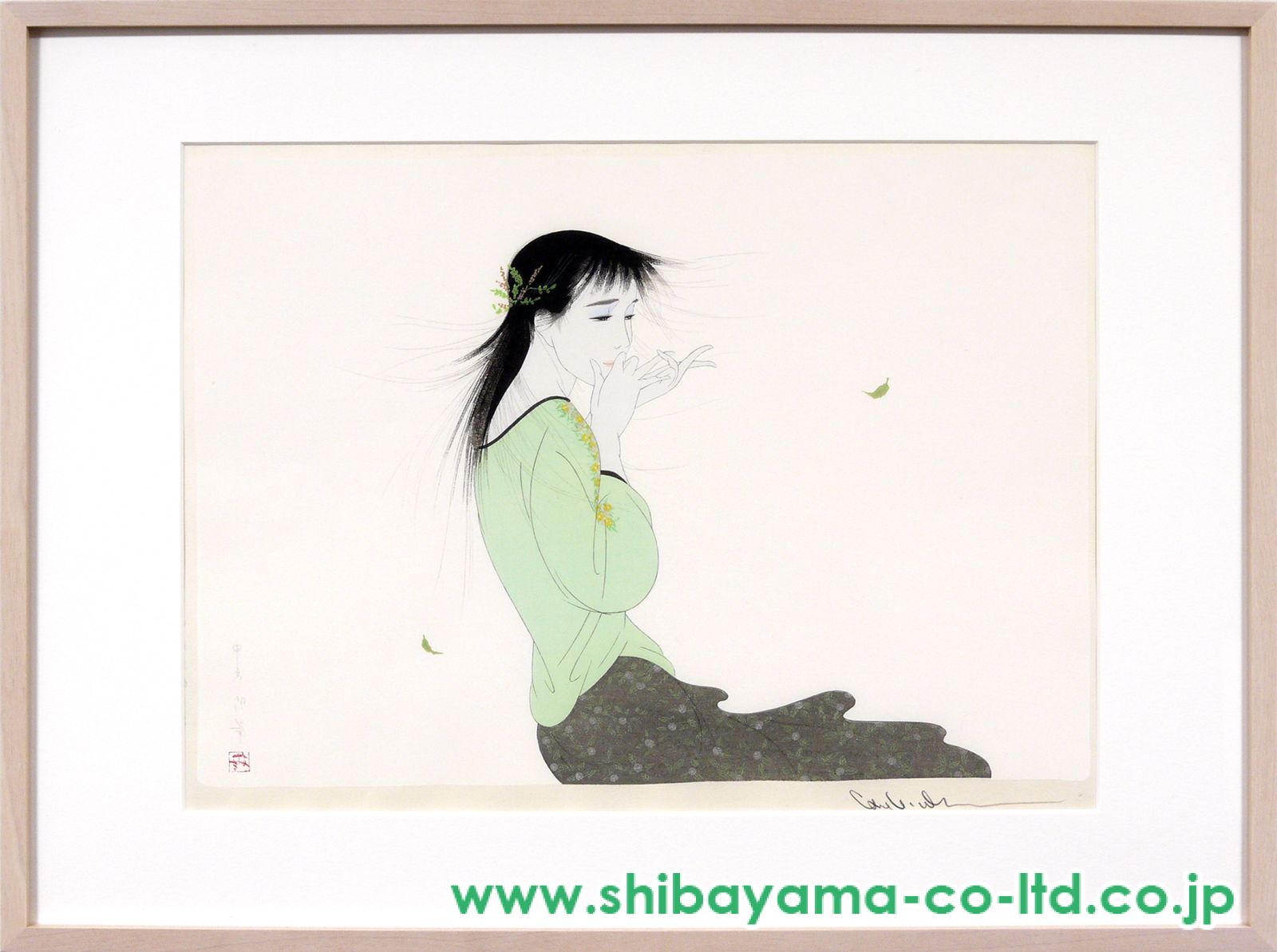 【真作】中島潔 木版画 「風のかおり」 直筆サイン 美人画 風の画家 真作保証】中島潔「風のかなた」手摺木版画 直筆サイン 京都版画