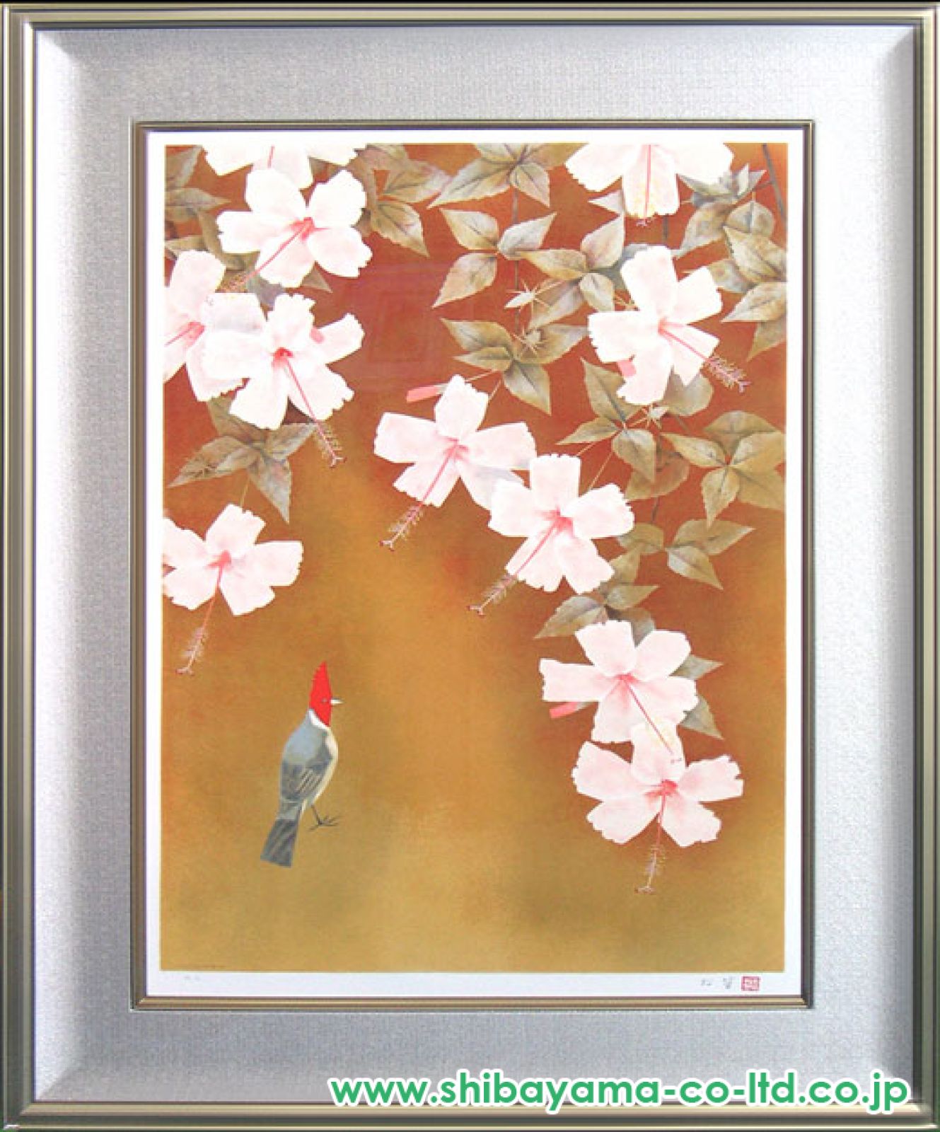 上村松篁「桃花」シルクスクリーン 白寿記念作品 直筆サイン・落款入 証明シール有 上村松篁「ハイビスカス」シルクスクリーン :: 絵画買取・販売