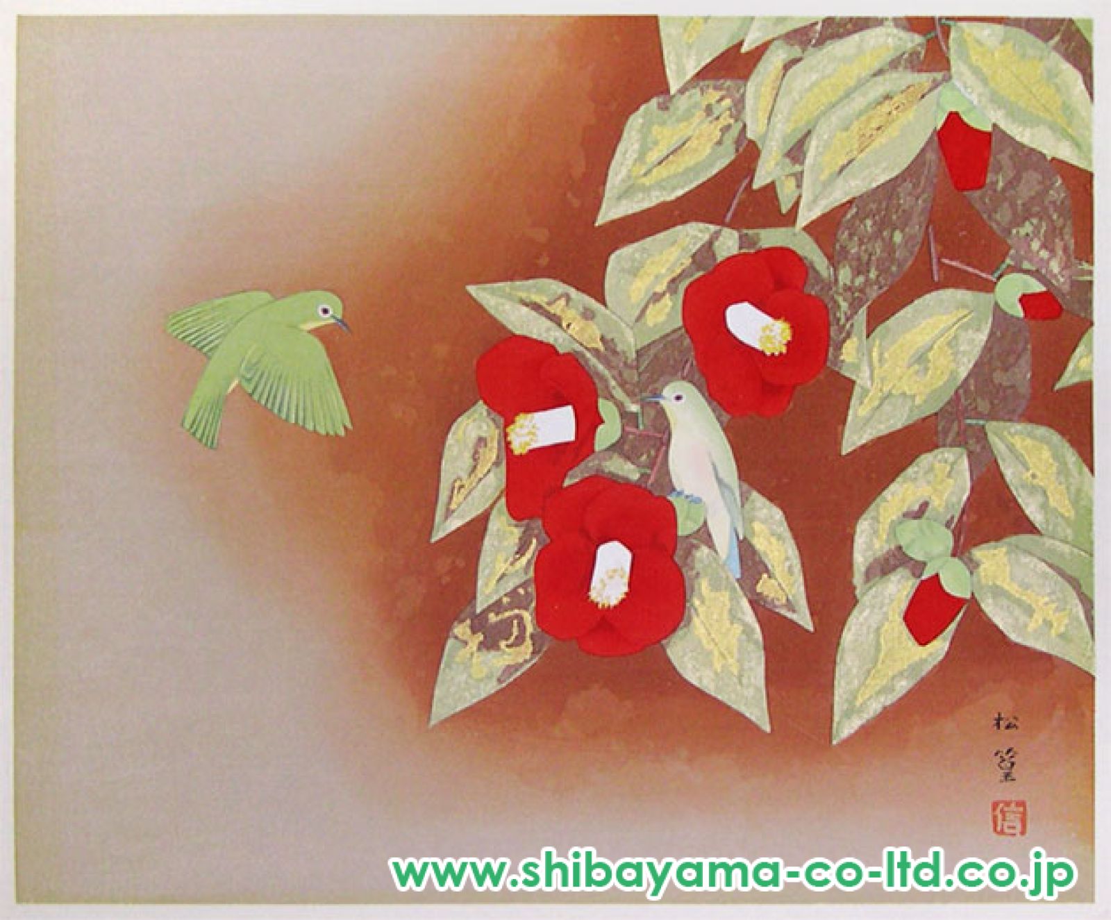 上村松篁「椿」木版画 :: 絵画買取・販売 - シバヤマ