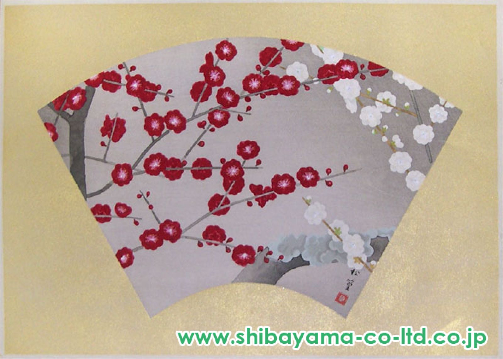 上村松篁「扇面・梅」木版画 :: 絵画買取・販売 - シバヤマ