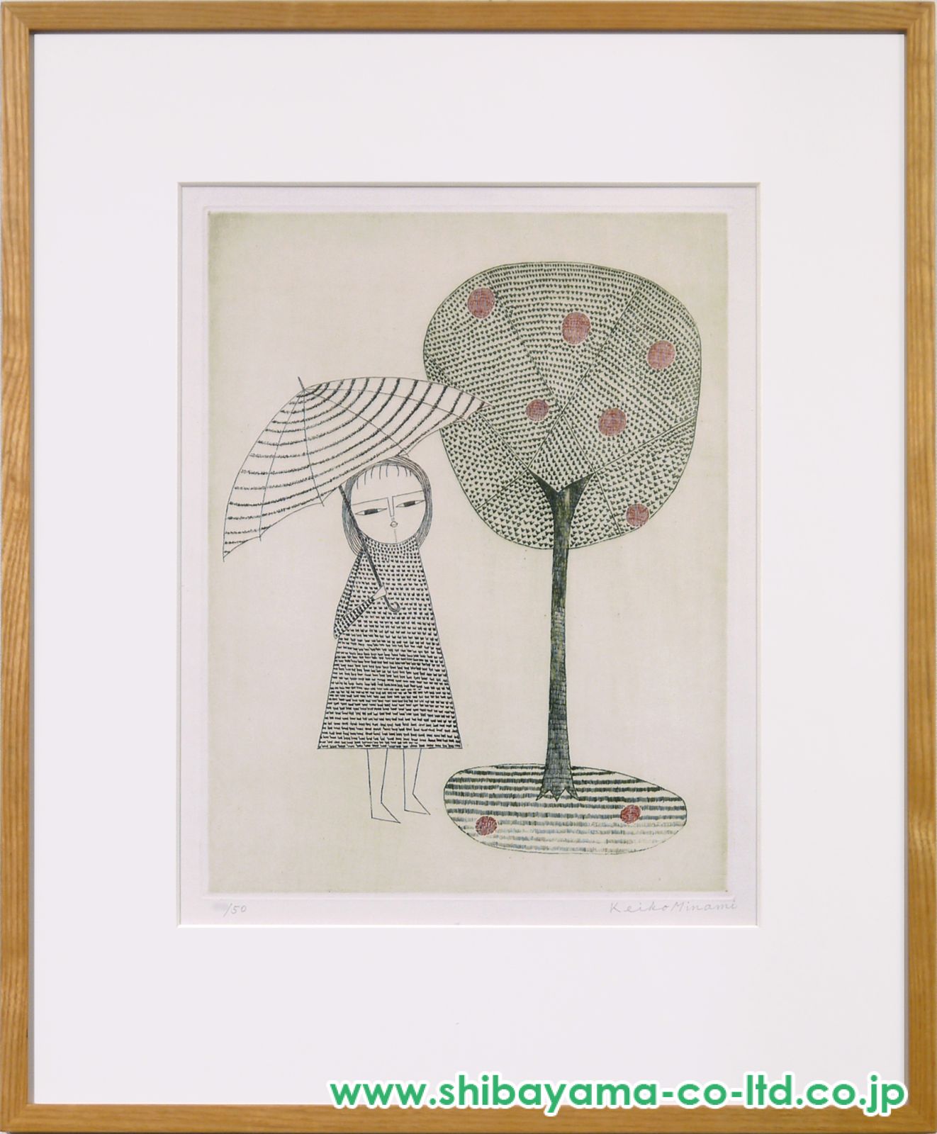 南桂子「傘をさした少女」銅版画 :: 絵画買取・販売 - シバヤマ