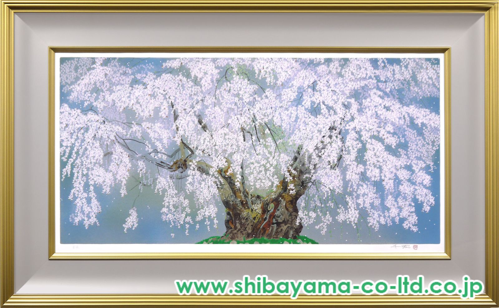※真作 中島千波 ジクレー 坪井の枝垂れ桜 額装 直筆サイン 真作 中島千波 ジクレー 坪井の枝垂れ桜 額装 直筆サイン
