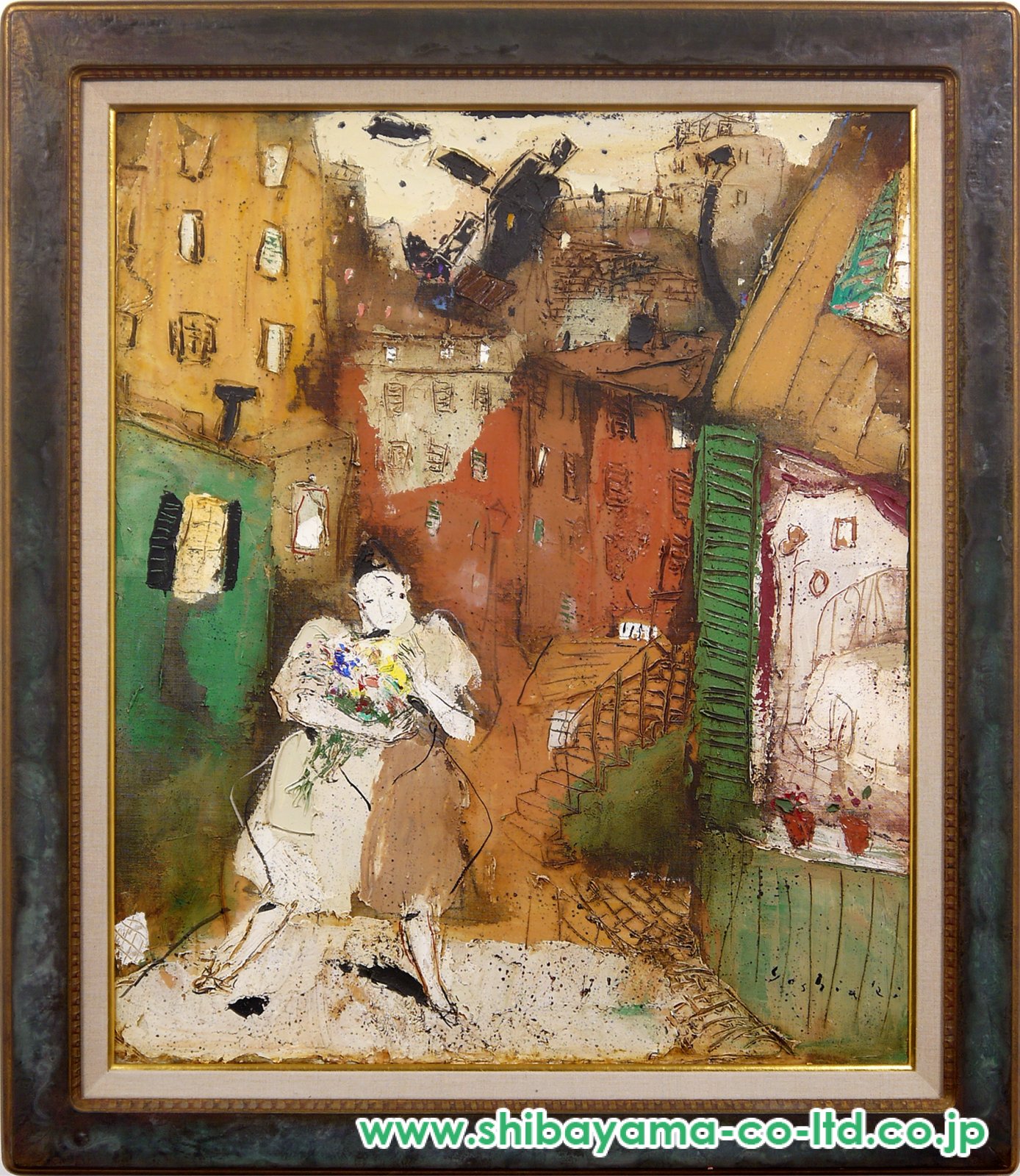 松井ヨシアキ「アルルカンのいる舗道」油彩 20号 :: 絵画買取