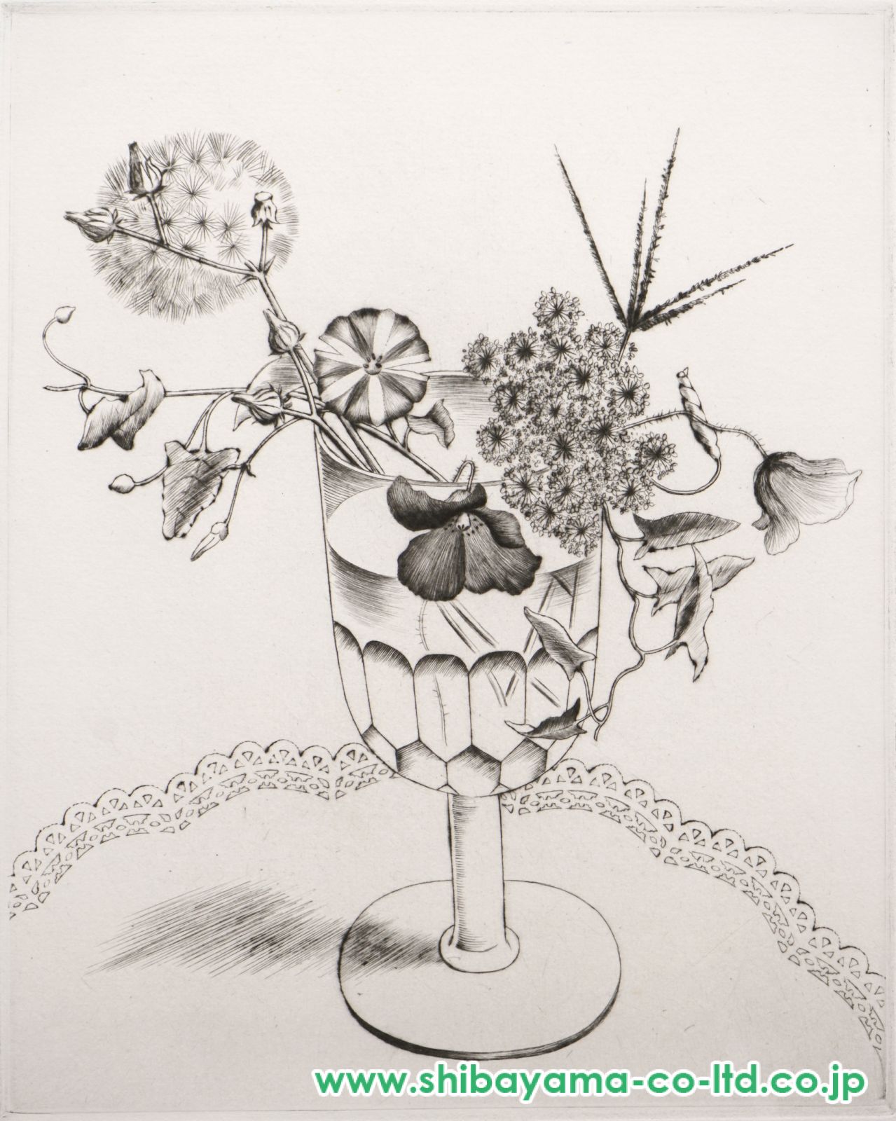 長谷川潔「酒盃に挿した野花」ポアント・セッシュ :: 絵画買取