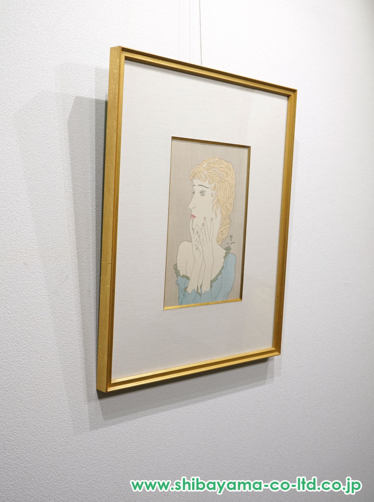 硝子絵画 女性像 木製フレーム付き 藤田嗣治「ブロンドの女」木版画 :: 絵画買取・販売 - シバヤマ