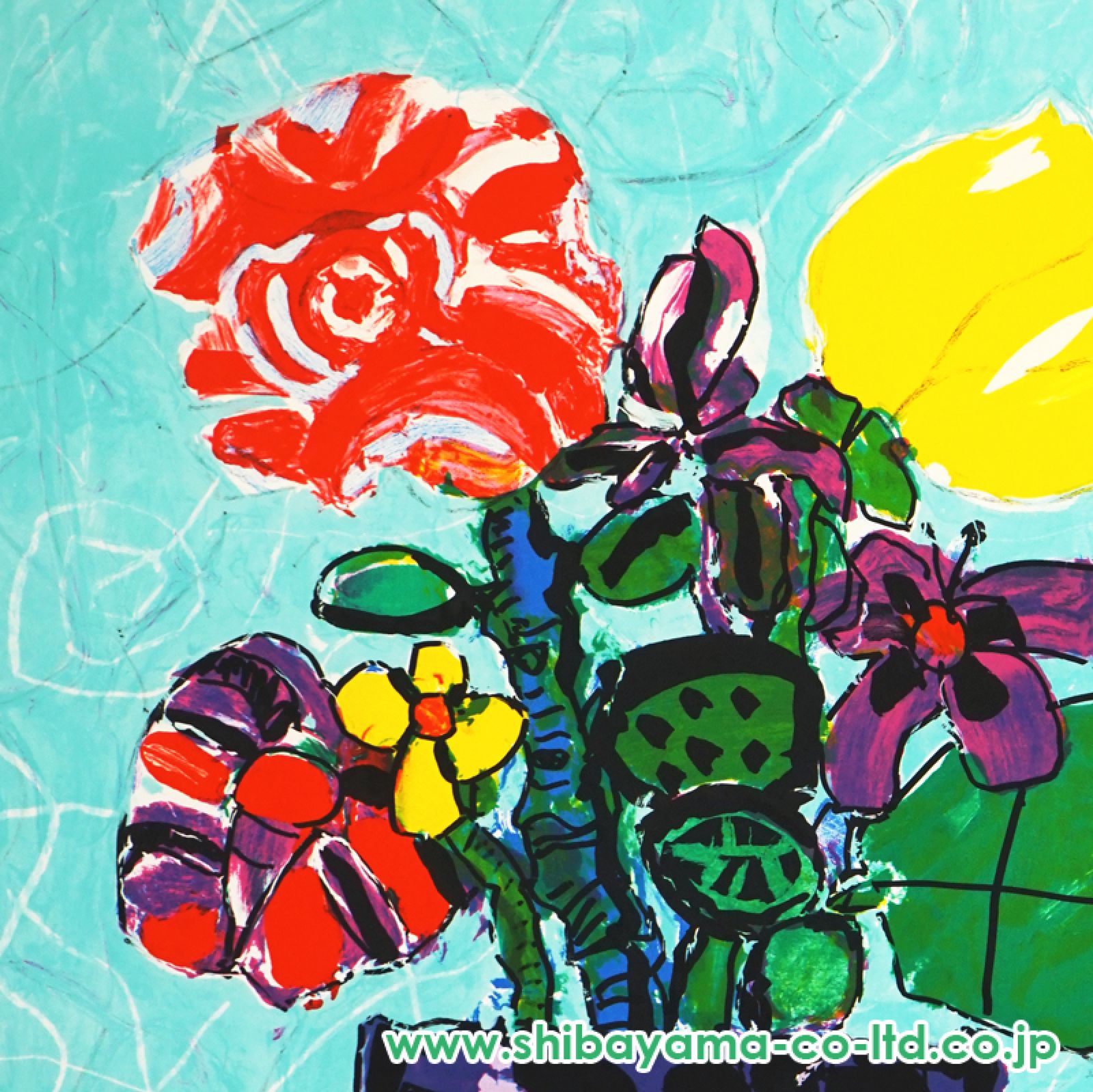 ポール・アイズピリ “ピンクのバラとオレンジ色のチューリップ“ リトグラフ 絵画 ポール・アイズピリ “ピンクのバラとオレンジ色のチューリップ