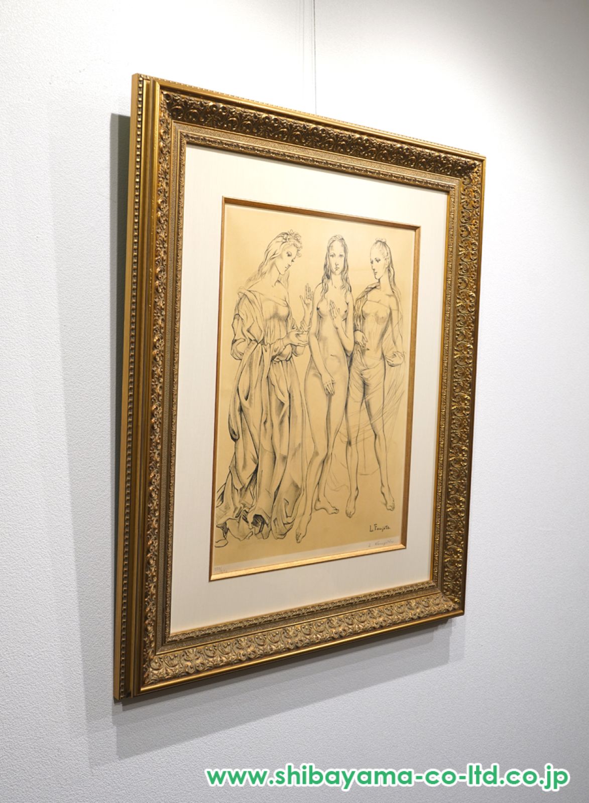 藤田嗣治 1960年リトポスター「三美神」額付 藤田嗣治「三美神」リトグラフ :: 絵画買取・販売 - シバヤマ