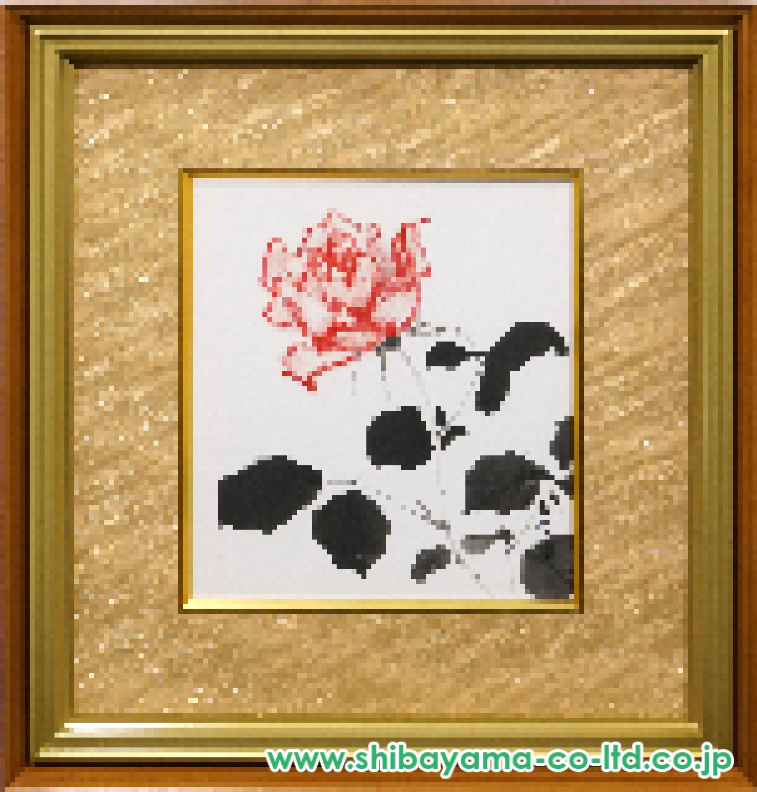 川端龍子　色紙絵　日本画 額装 薔薇図 川端龍子「紅薔薇」日本画 :: 絵画買取・販売 - シバヤマ
