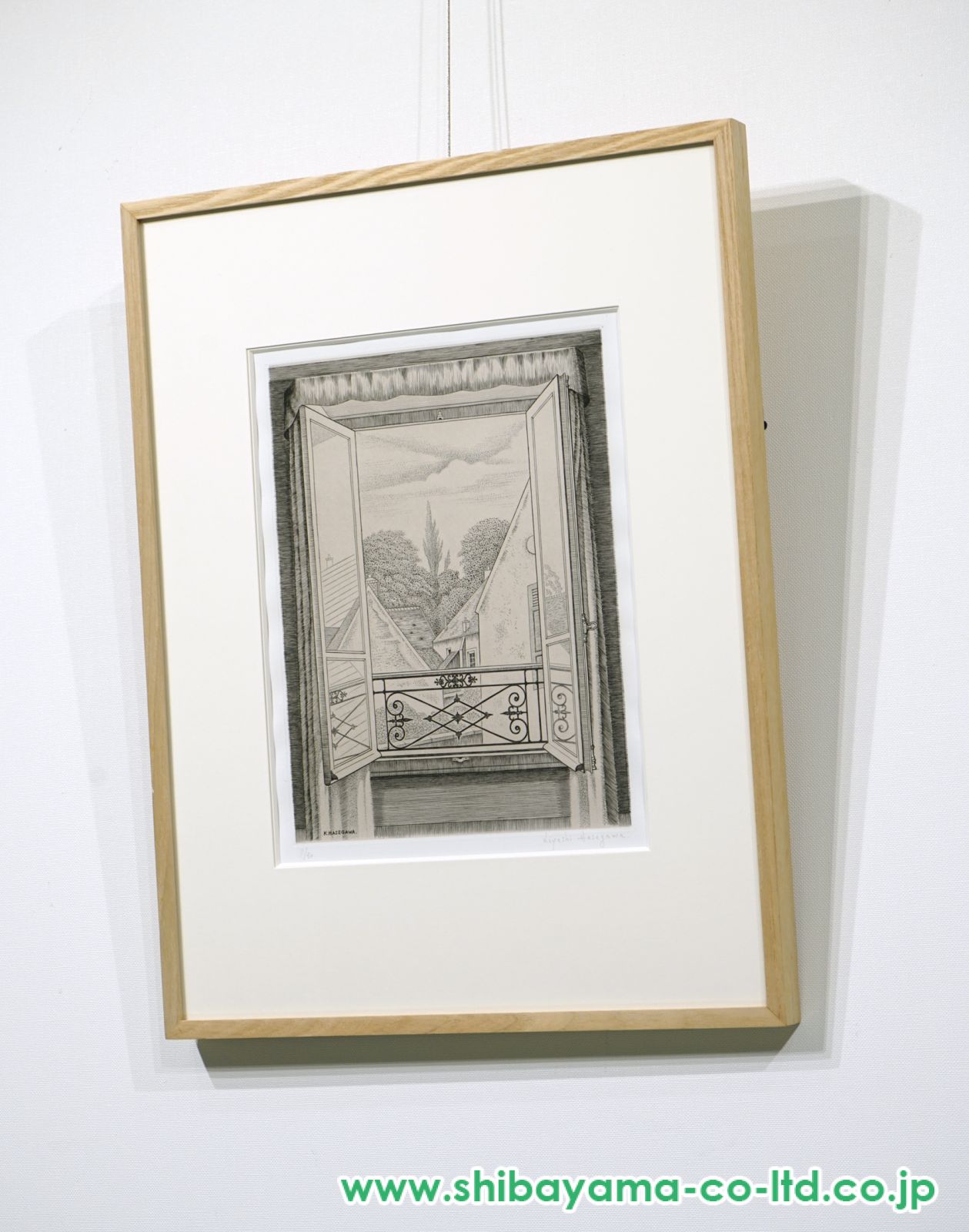 長谷川潔「開かれた窓」ビュラン :: 絵画買取・販売 - シバヤマ