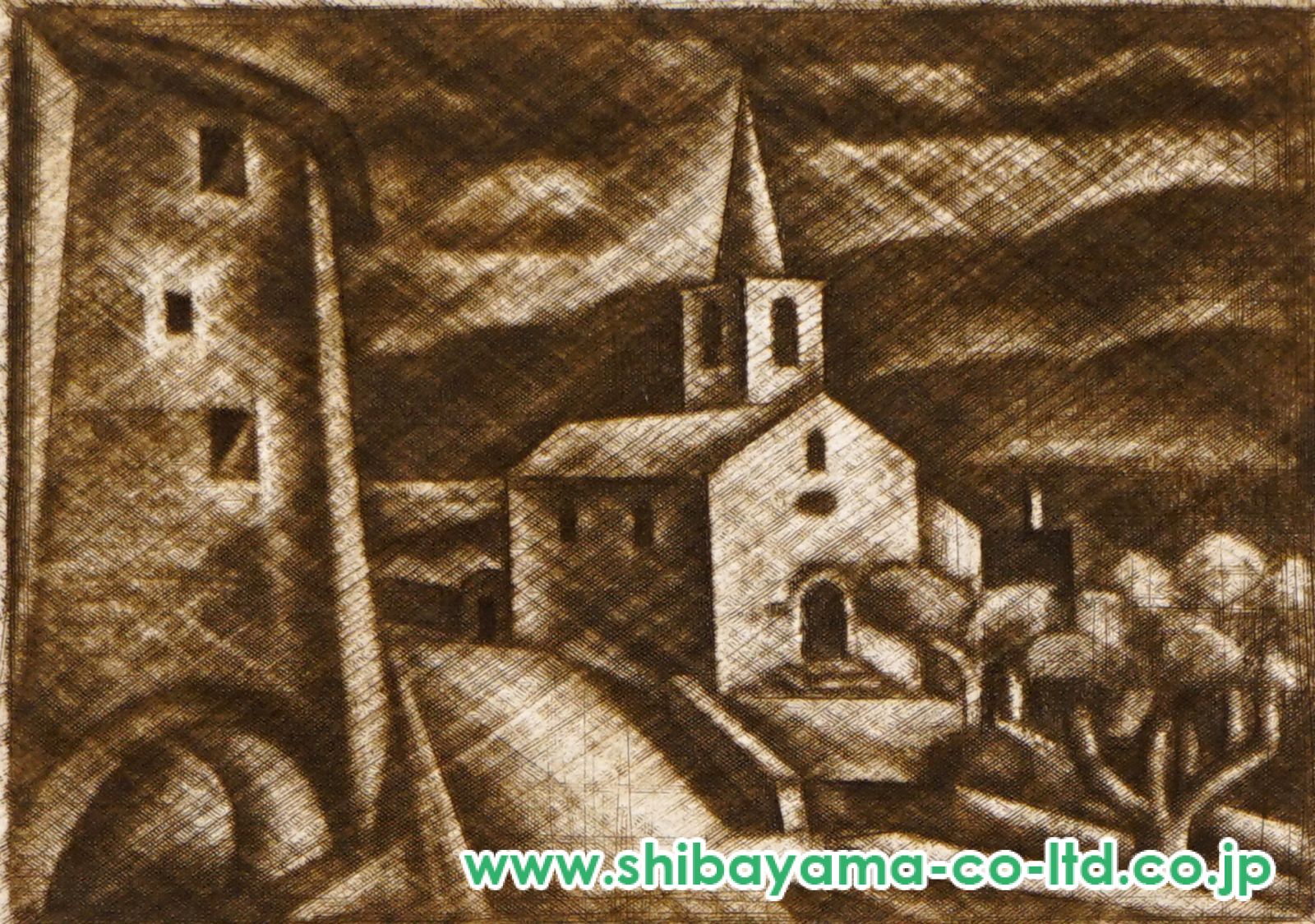 長谷川潔「教会の道(サン・メーム)」マニエル・ノワール :: 絵画買取