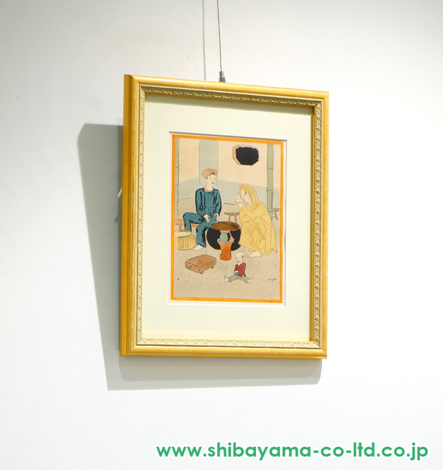 原画　水辺彩画　藤田嗣治印あり　保証書なし 原画 水辺彩画 藤田嗣治印あり 保証書なし 絵画