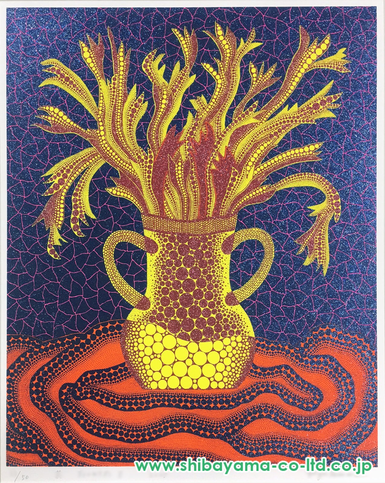 【値下げ】［F8号］草間彌生（Flowers）肉筆/サイン有/絵画/油彩/額縁 値下げ】［F8号］草間彌生（Flowers）肉筆/サイン有/絵画/油彩
