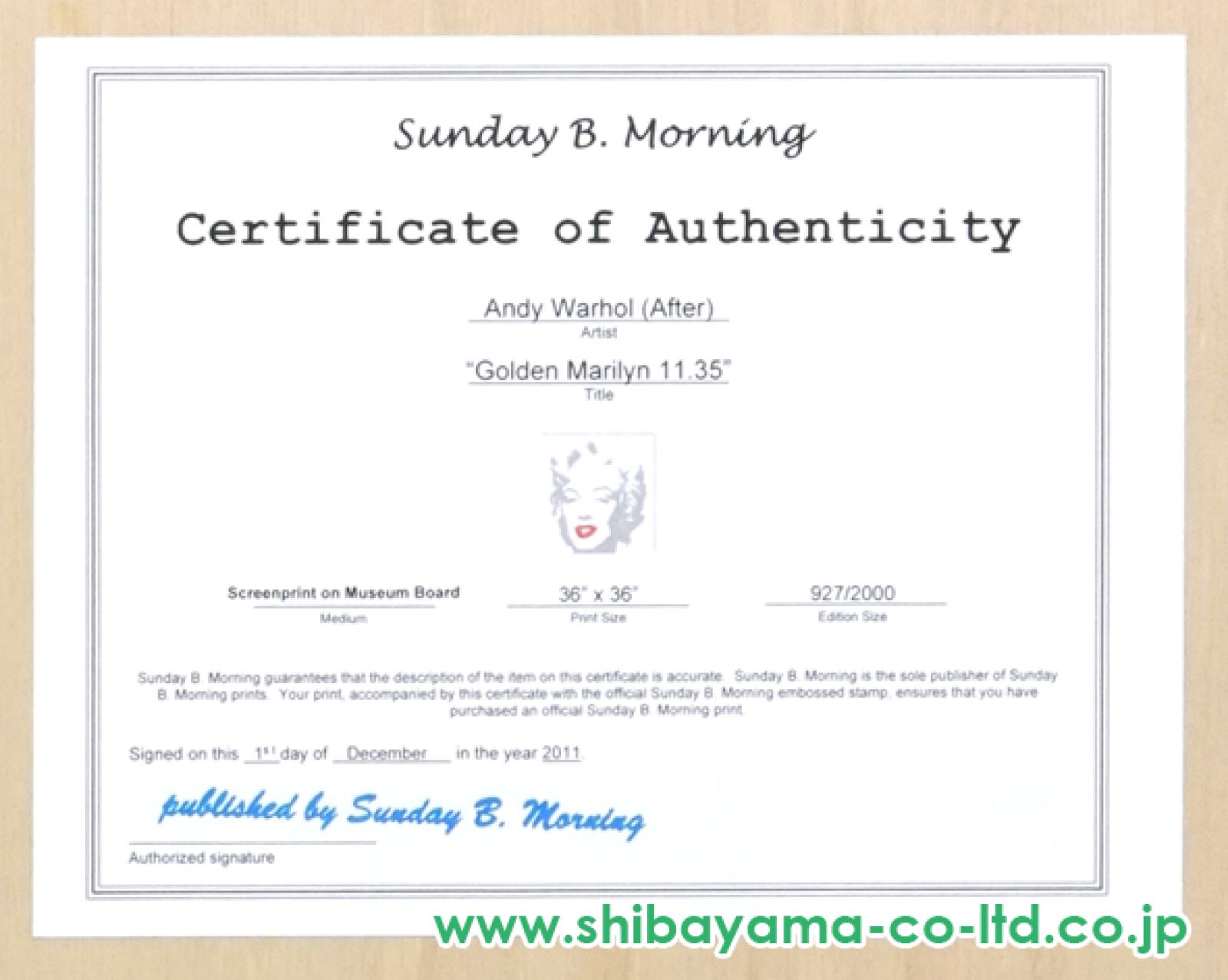 特別額装品/Sunday B ゴールデンマリリン 証明書付/ウォーホル/傷あり WEST ART | Sunday B. Morning | Golden Marilyn